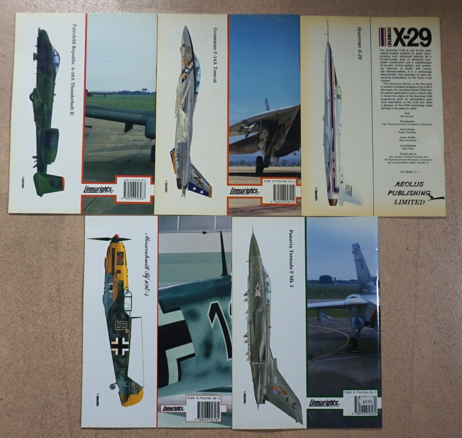 Aeroguide 5 Book Lot Military Aircraft Thunderbolt II Tomcat X-29 ME 109 Tornado