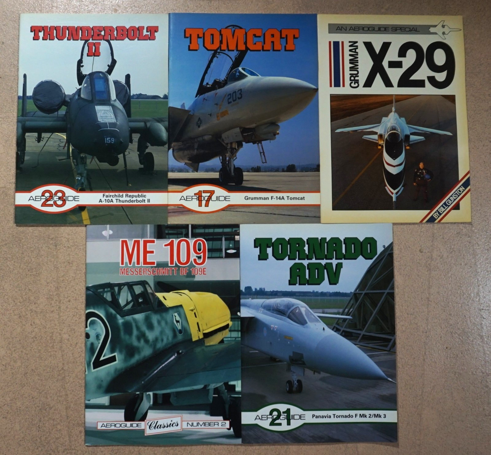 Aeroguide 5 Book Lot Military Aircraft Thunderbolt II Tomcat X-29 ME 109 Tornado
