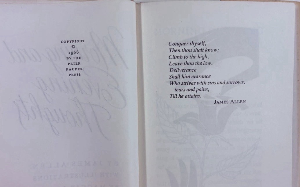 Vintage 1966 MORNING AND EVENING THOUGHTS – James Allen – Peter Pauper Press