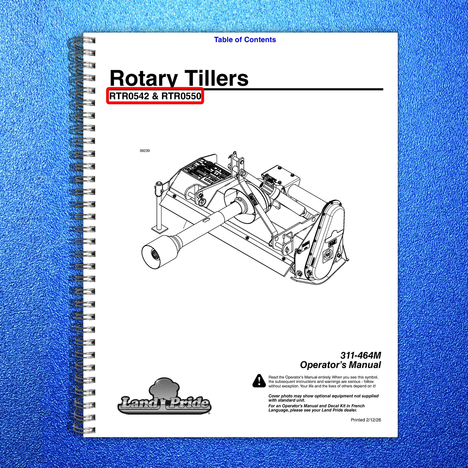 LAND PRIDE RTR05 Series Reverse Rotation Rotary Tillers Operators Manual – BOUND