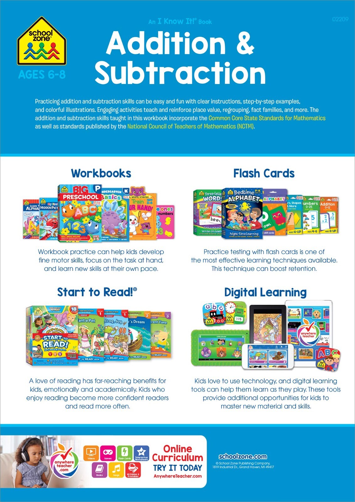 School Zone Addition & Subtraction Workbook Ages 6 to 8, 1st & 2nd Grade Math