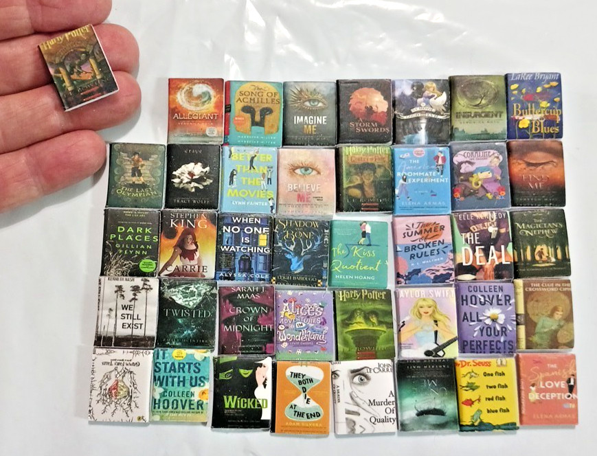 Doll house books 1:12 scale mini books 40 Cute tiny miniature book 3/4″ x 5/8″