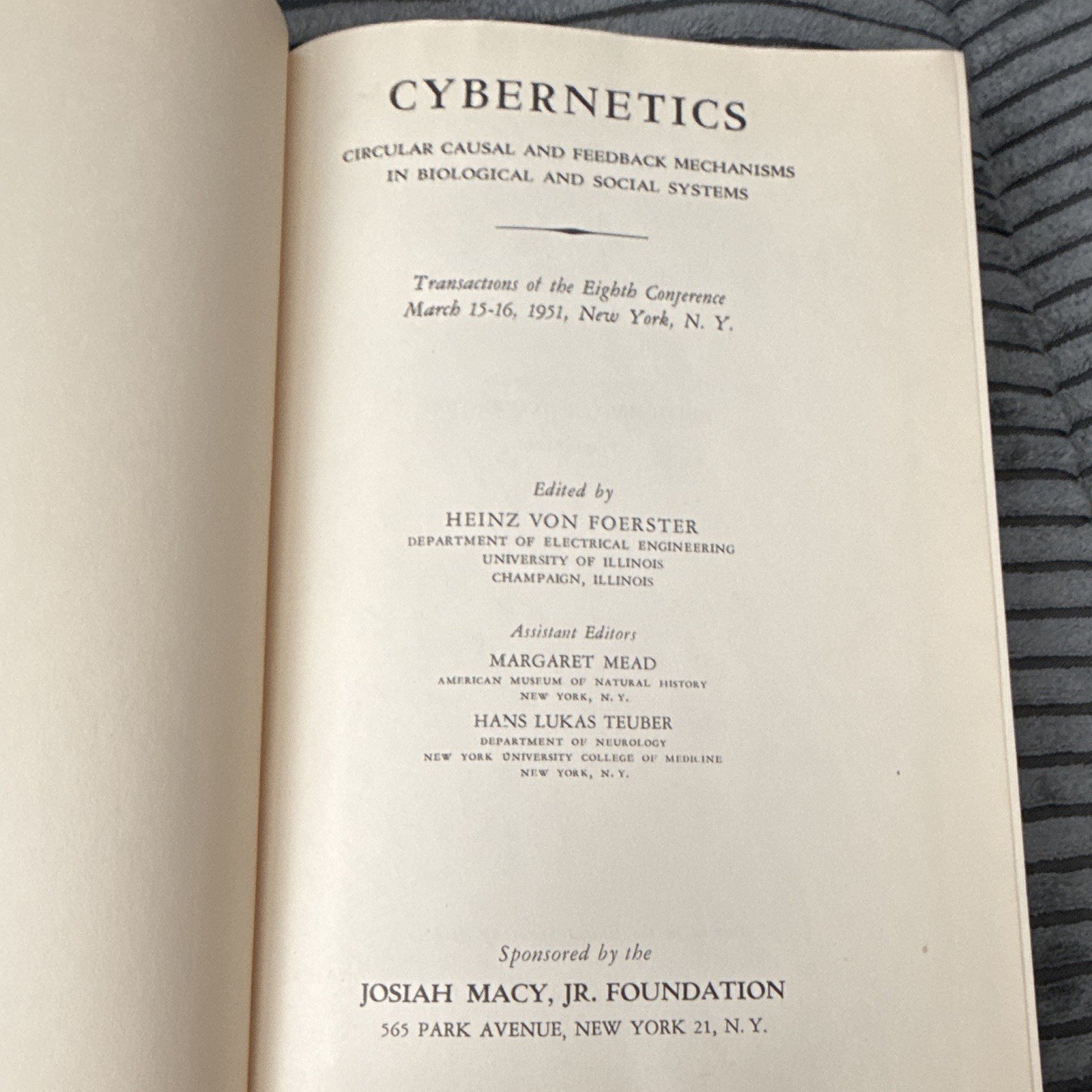 Cybernetics Heinz von Foerster Mead Teuber 1952 Hardcover Conference Authentic