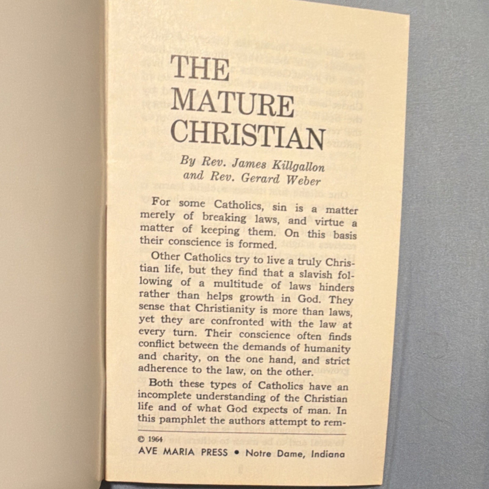 The Mature Christian by Killgallon & Weber, Ave Maria Press, Paperback