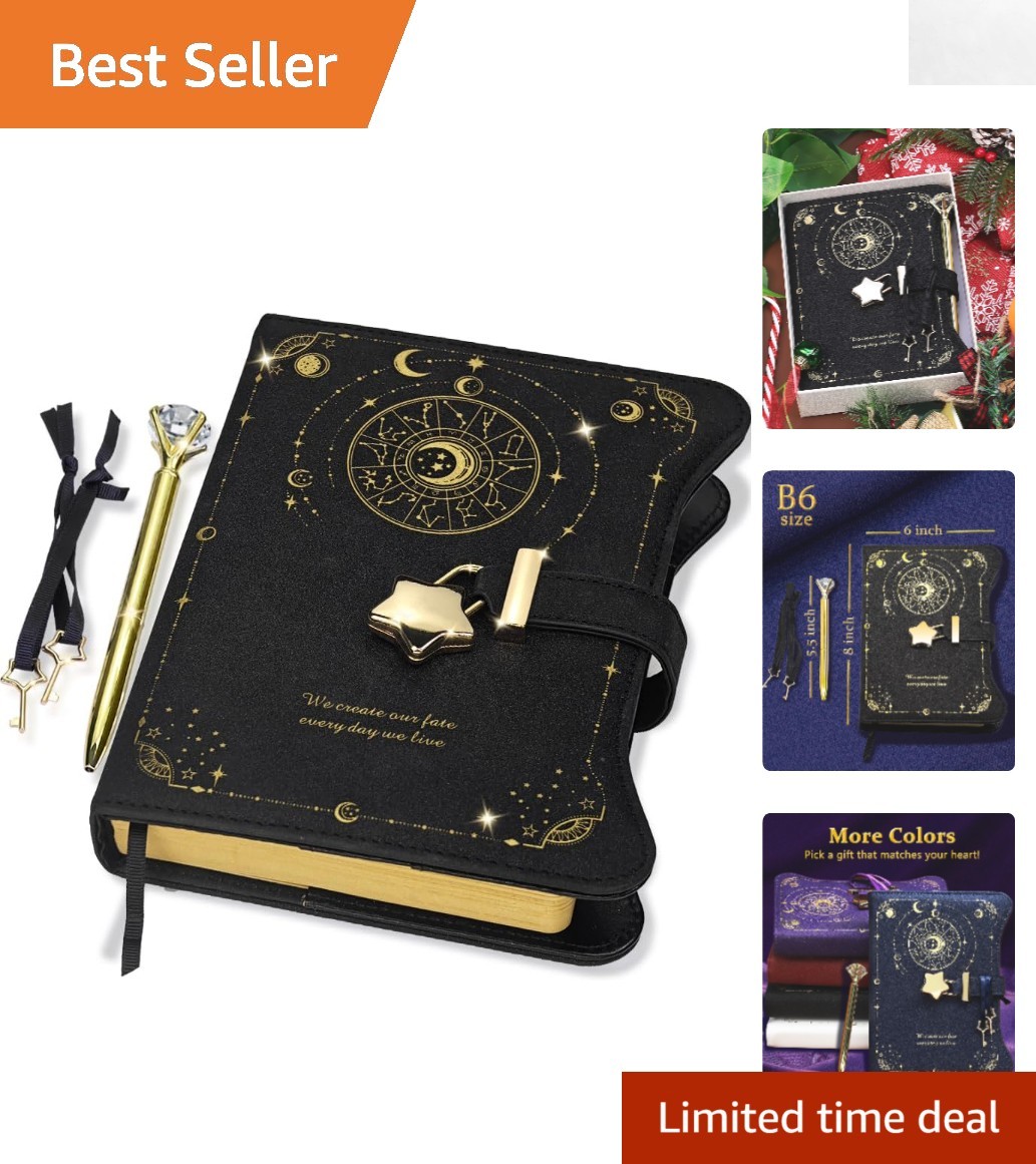 Faux Leather Diary with Star Lock – 360 Kraft Pages & Keepsake Pockets