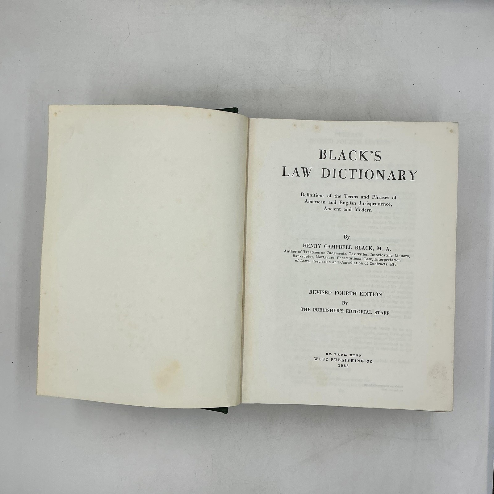 Vintage Black’s Law Dictionary With Pronunciations 4th Ed Green HC 1972 USA