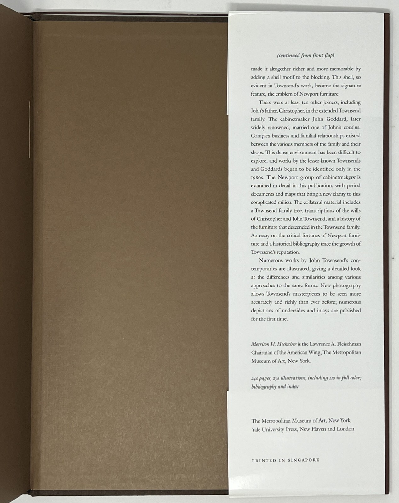 John Townsend: Newport Cabinetmaker by Morrison Heckscher – 2005 HC/DJ – The Met
