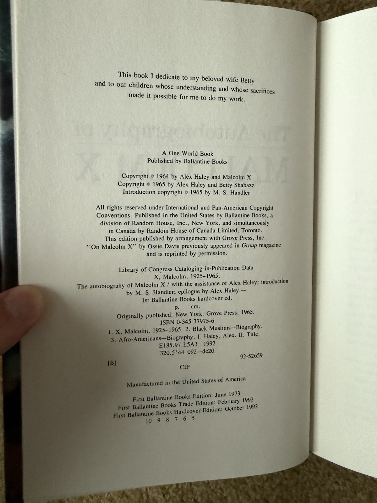 Autobiography of Malcolm X by Malcolm X (1992, Hardcover) As Told by Alex Haley