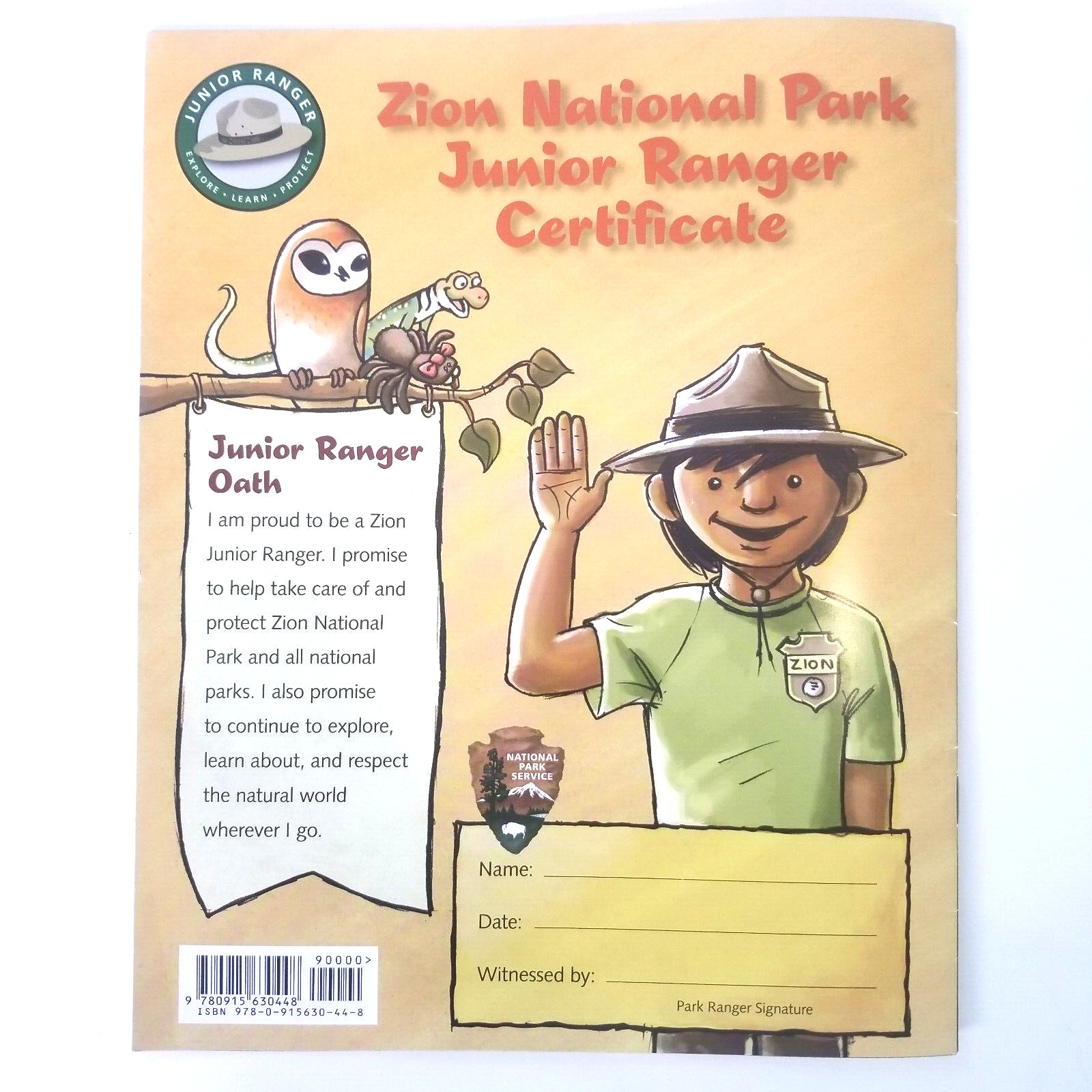 Zion National Park Junior Ranger Handbook Activity Guide Ages 4 Up, 18 Pages