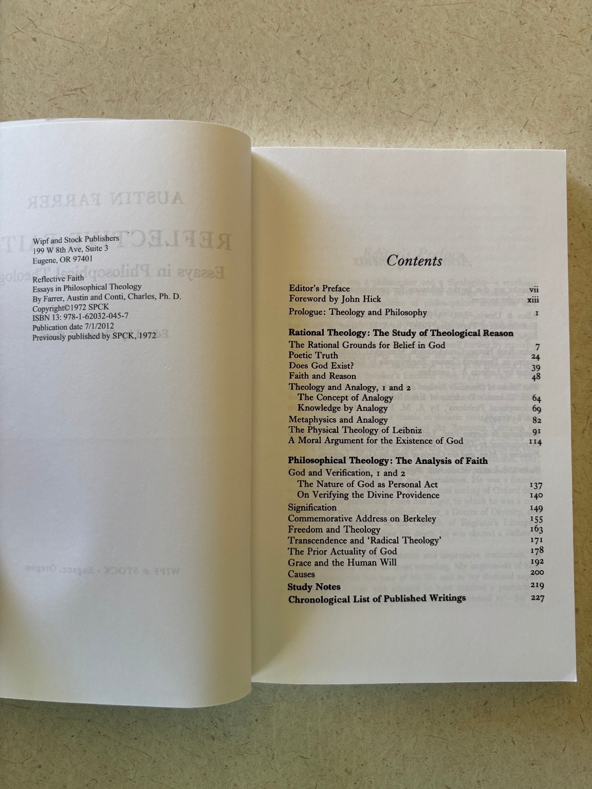 Reflective Faith Austin Farrer 2012 Philosophical Theology Wipf & Stock