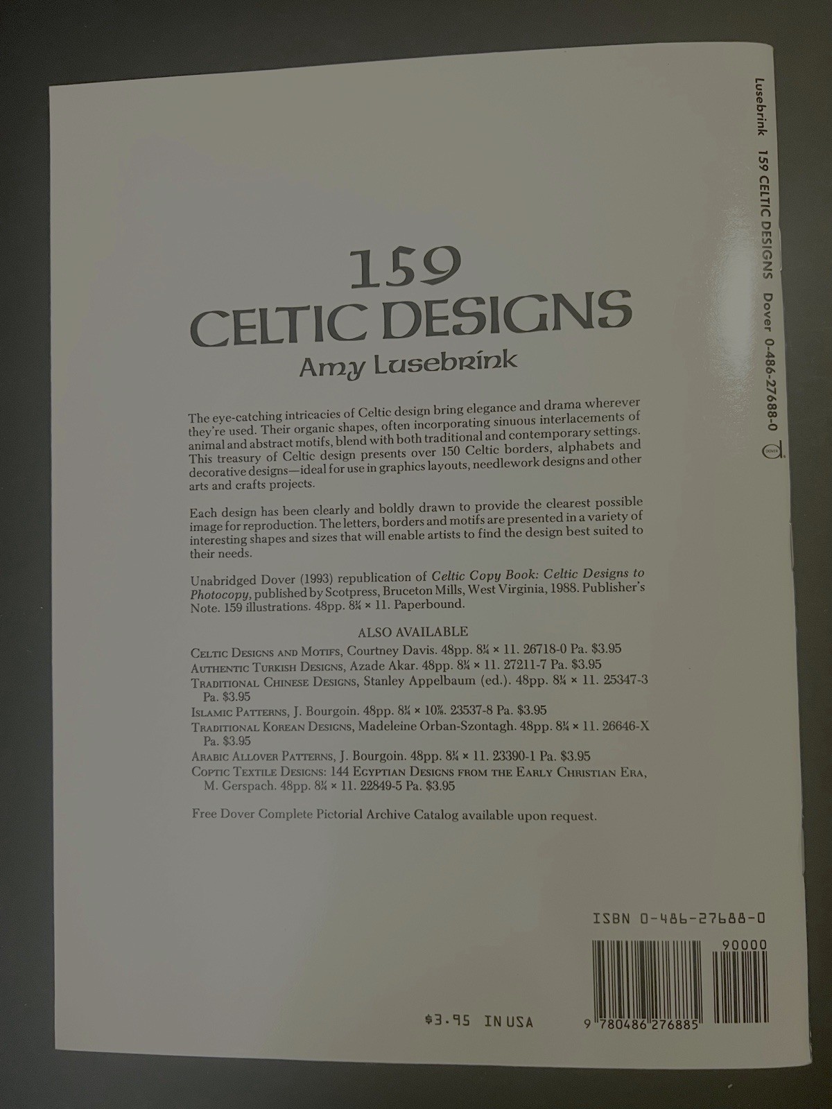 ‘159 Celtic Designs’ by Amy Lusebrink (1988 Dover Design) Free Shipping