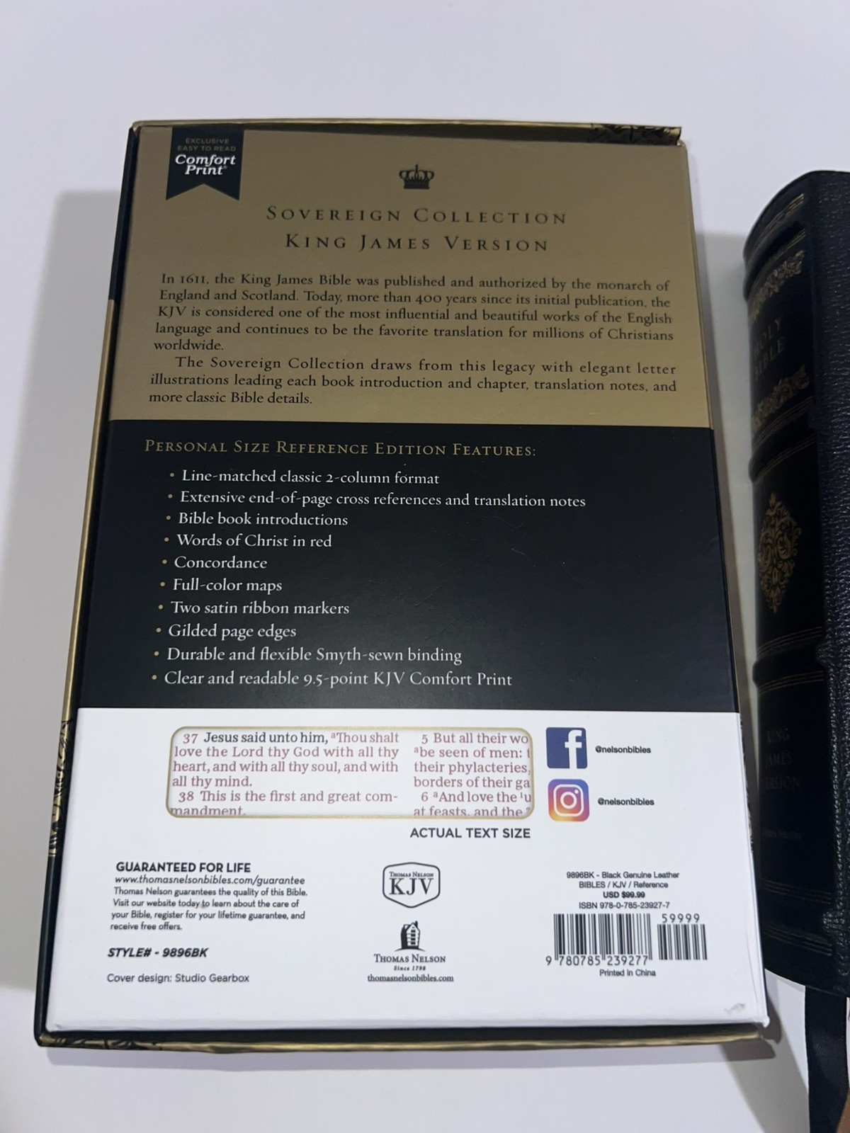 KJV Holy Bible Personal Size Sovereign Collection Black Leather by Thomas Nelson
