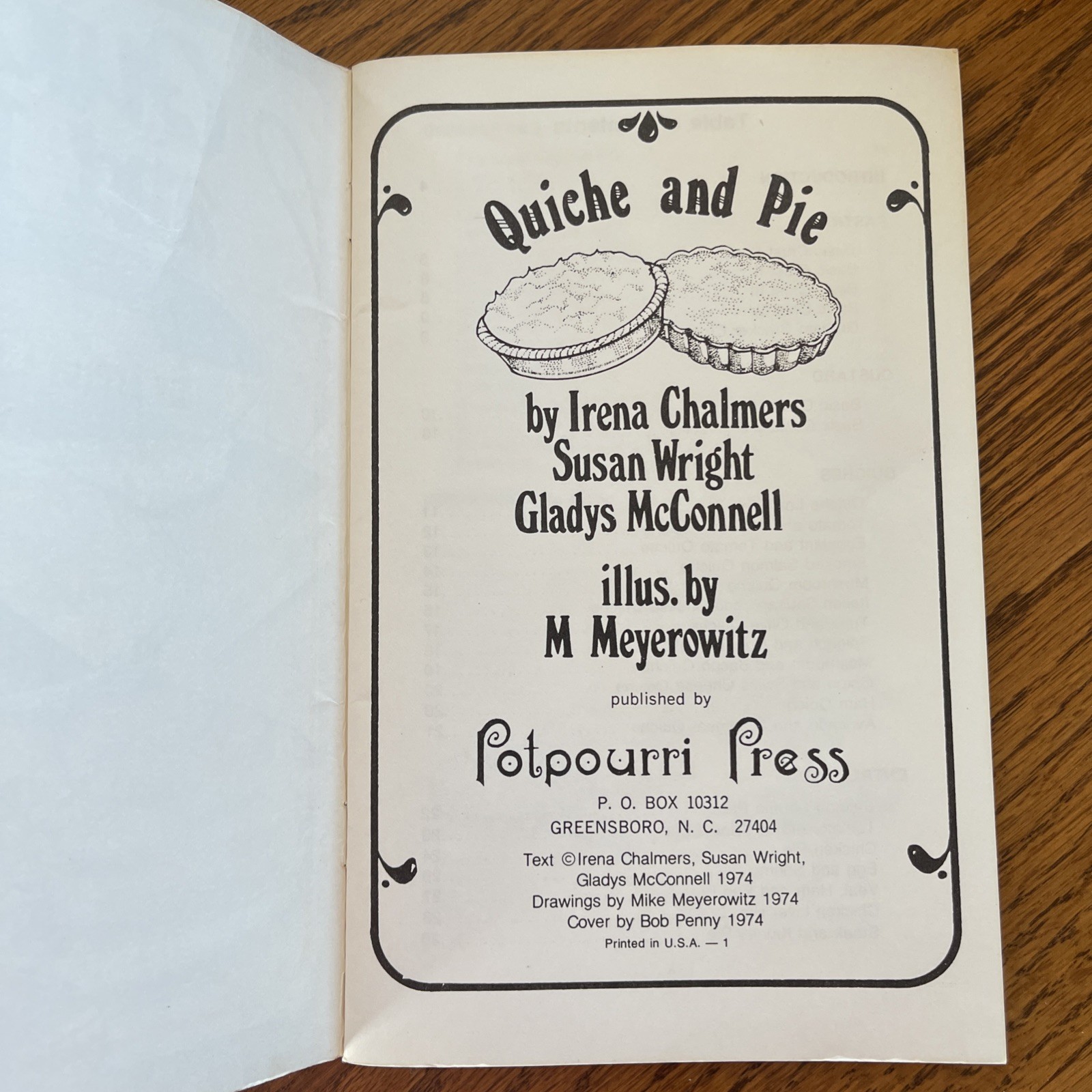 Vintage 1974 Quiche And Pie Cookbook Irena Chalmers – Potpourri Press Booklet
