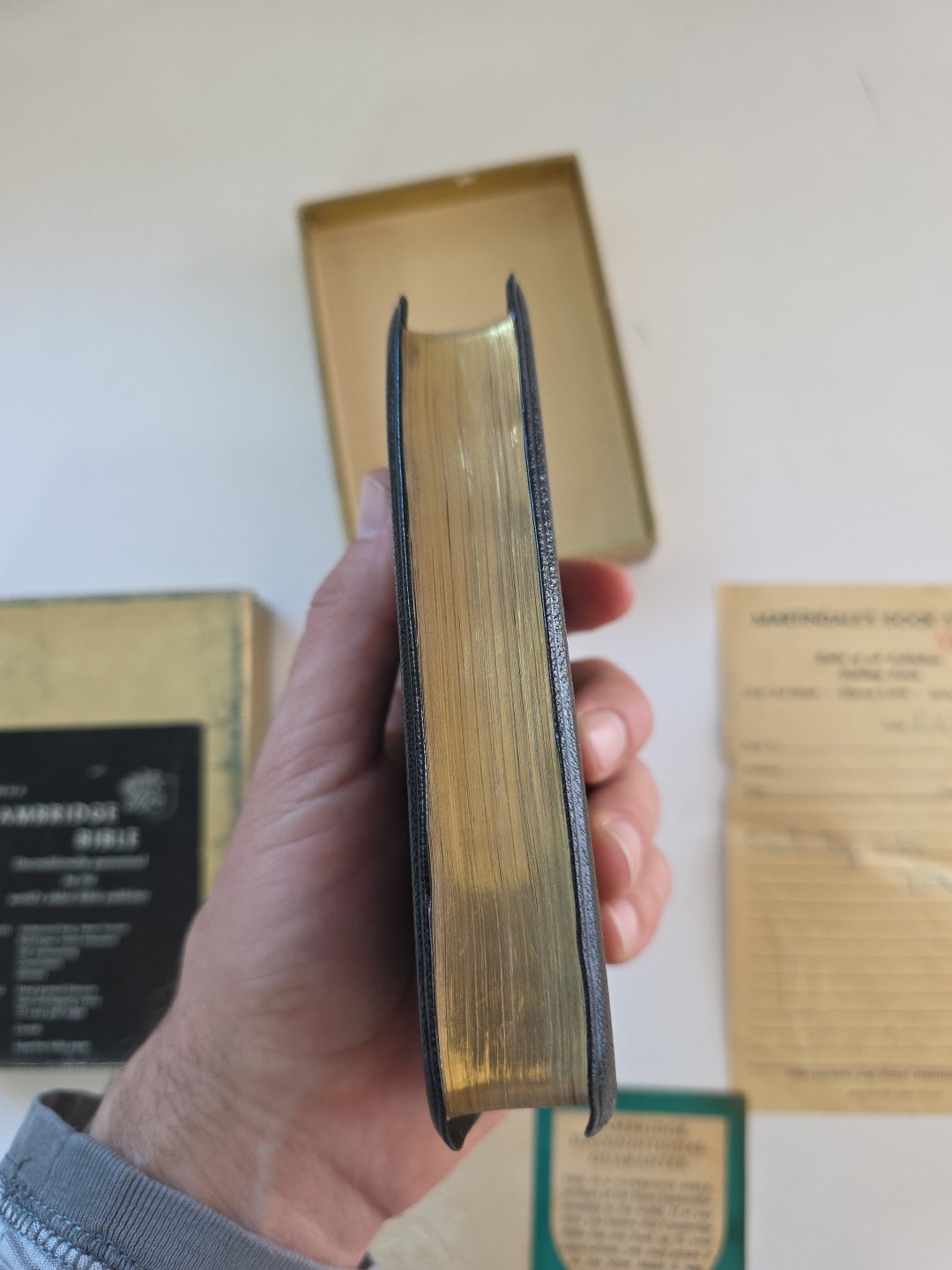 Vintage Cambridge Crystal Bible KJV Compact Superfine Black Morocco Leather