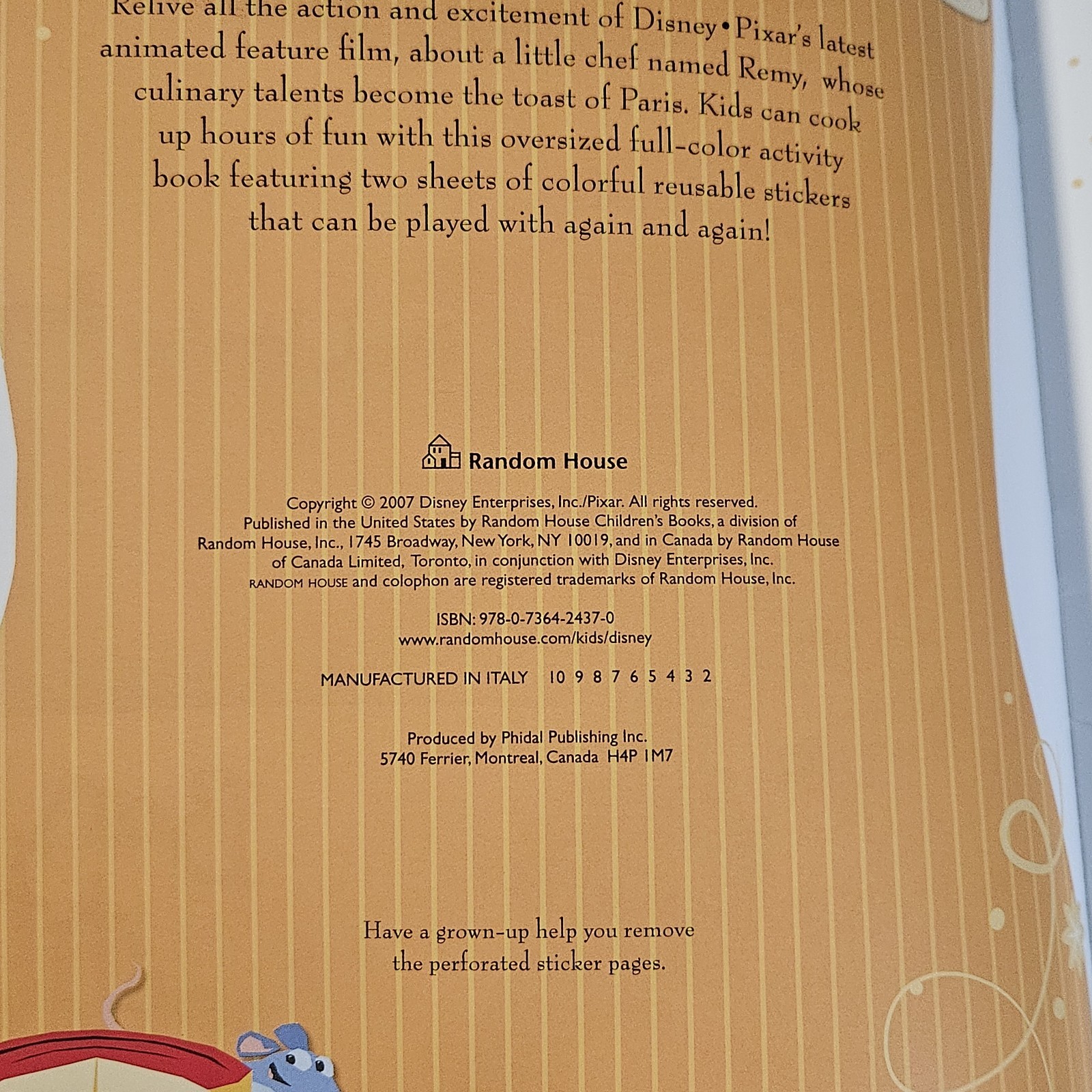 Bon Appetit! by RH Disney Staff (2007, Trade Paperback) Reusable Sticker Book