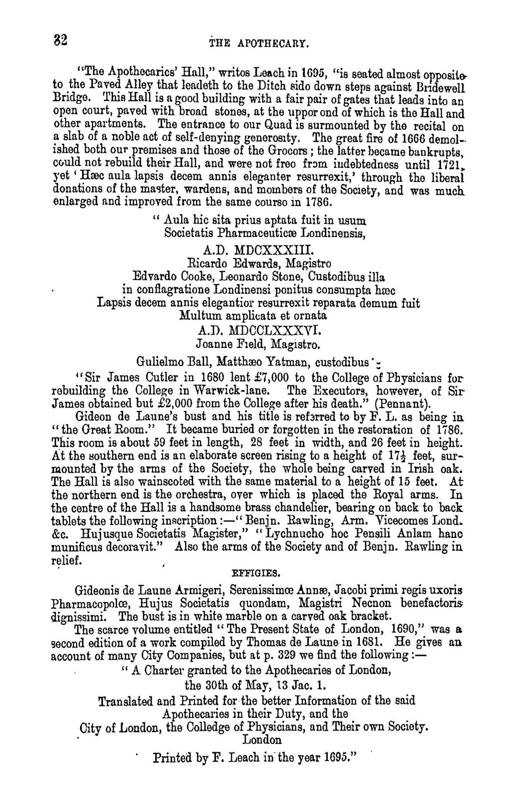 1897 The Apothecary Ancient And Modern Of The City Of London 38 Pages