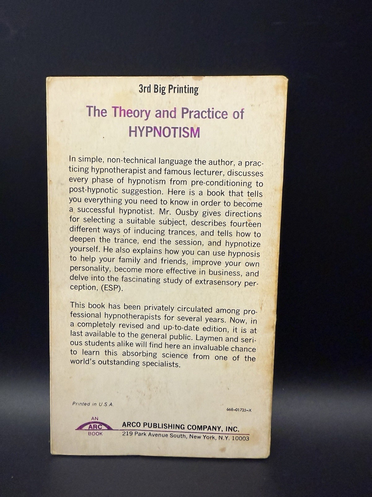 The Theory and Practice of Hypnotism William Ousby 1973 Paperback