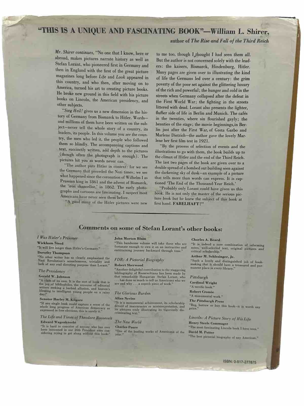 Sieg Heil By Stefan Lorant Hardcover 1974 -Bismark to Hitler Illustrated History