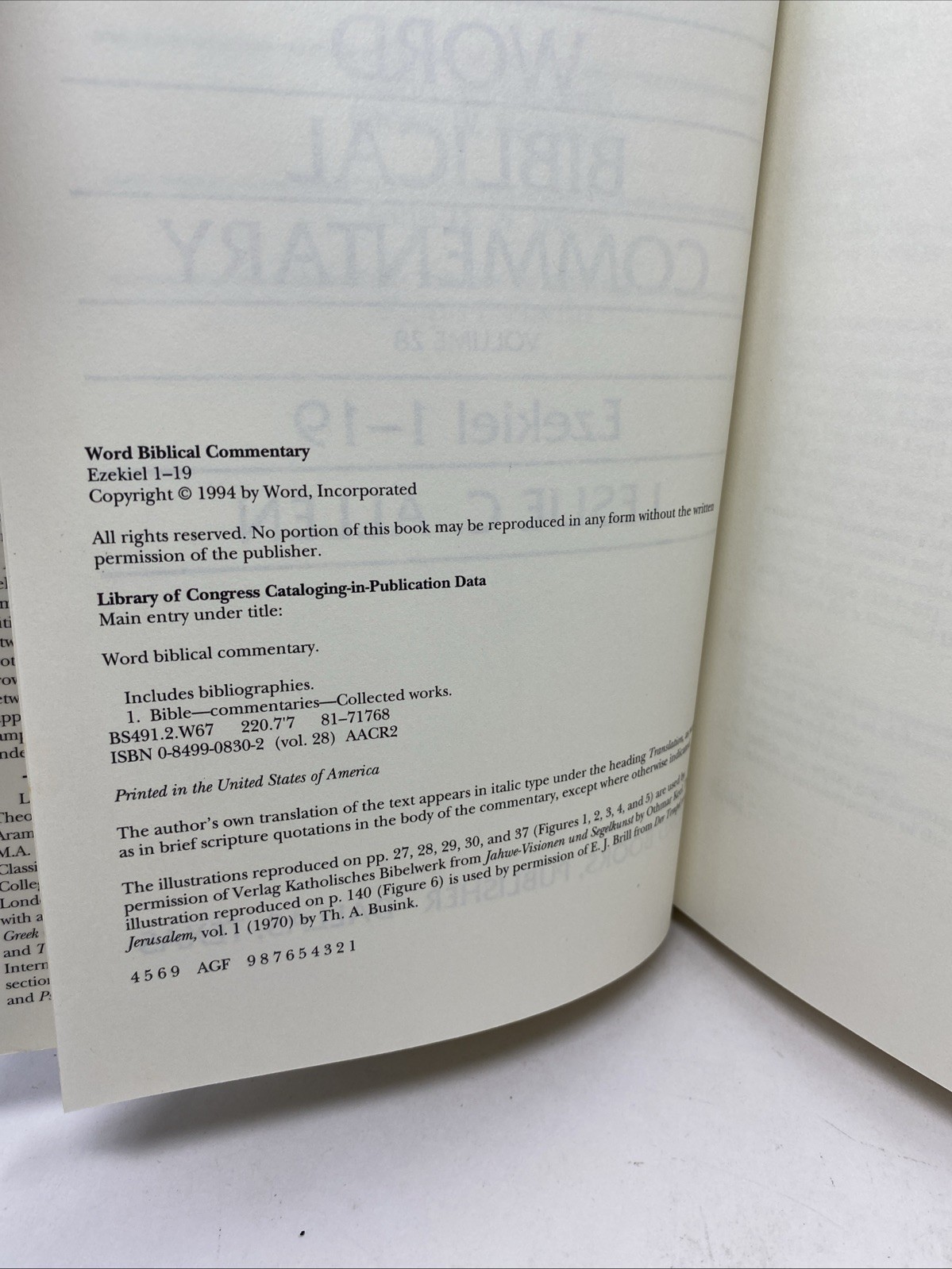 Ezekiel 1–19 Word Biblical Commentary Vol 28 (1994, HC/DJ) Allen Unmarked Pages