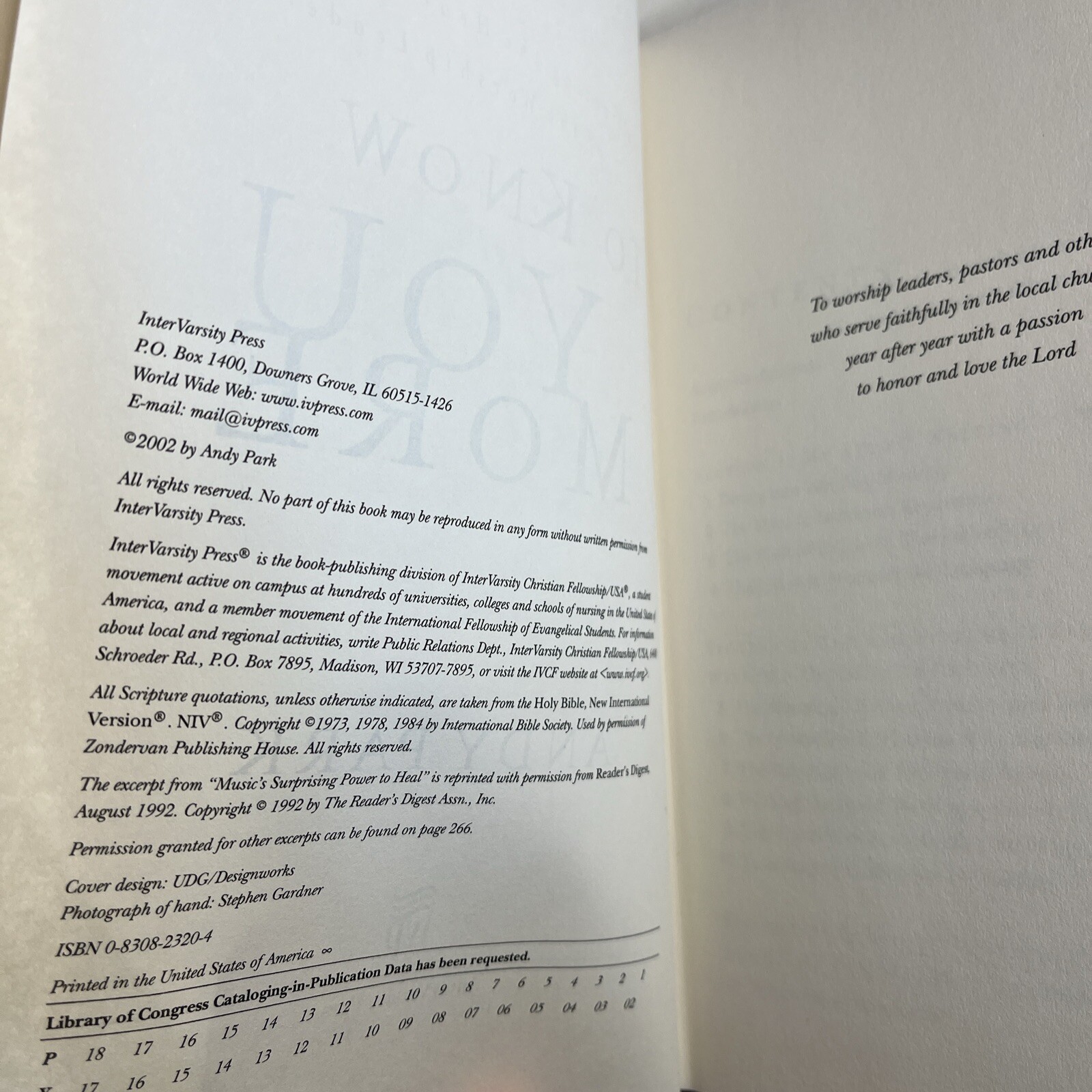 To Know You More By Andy Park Cultivating the Heart of the Worship Leader Book