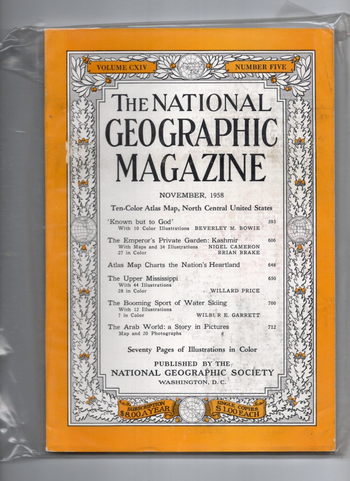 National Geographic Magazine November 1958 Good to Very Good Condition
