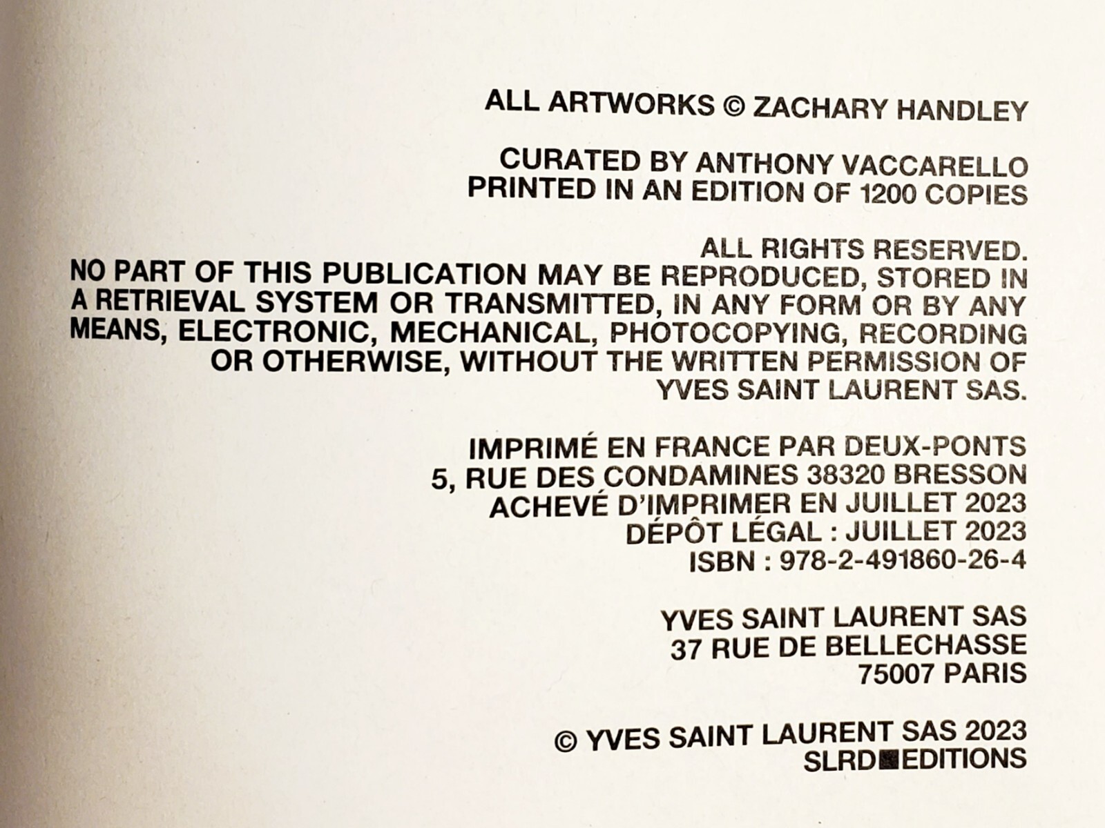 Saint Laurent~July 2023 □RIVE DROITE Fanzine #10 Photos By Zachary Handley 51 Pg