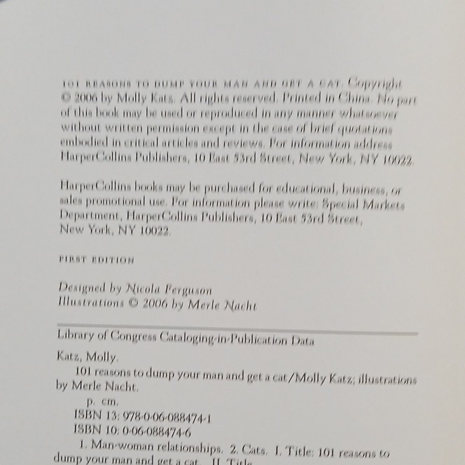 William Morrow 101 Reasons to Dump Your Man and Get a Cat Hardcover Molly Katz …