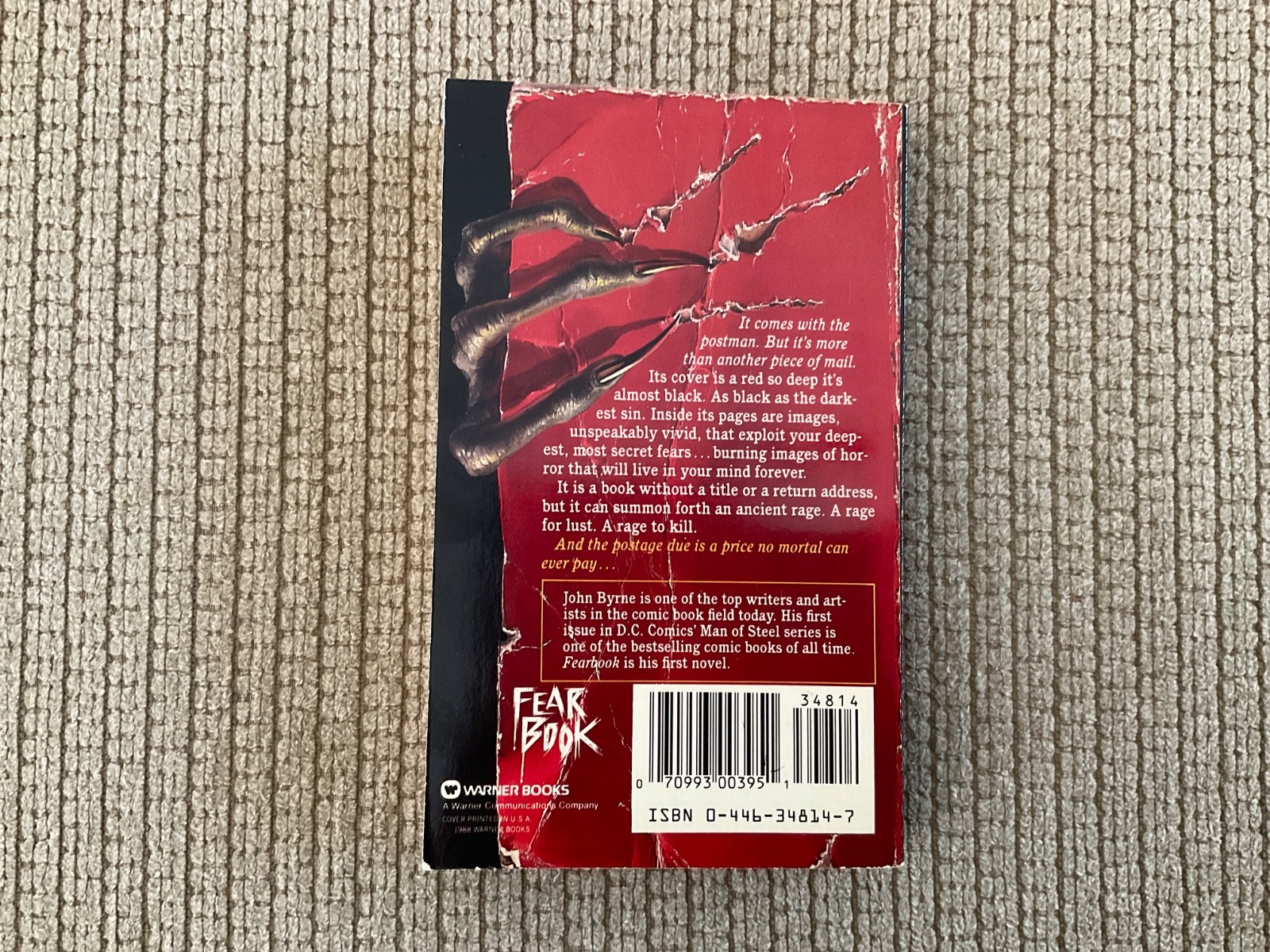 Fear Book – John L Byrne First Edition 1st Print 1988 Paperback Warner 34814-7