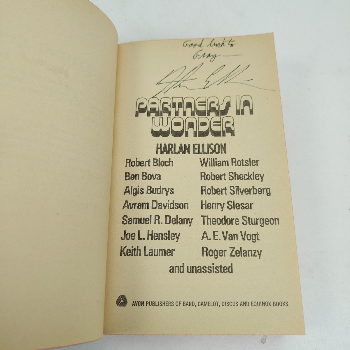 SIGNED Partners In Wonder Harlan Ellison (Paperback, 1972) Avon N416, FLAWED