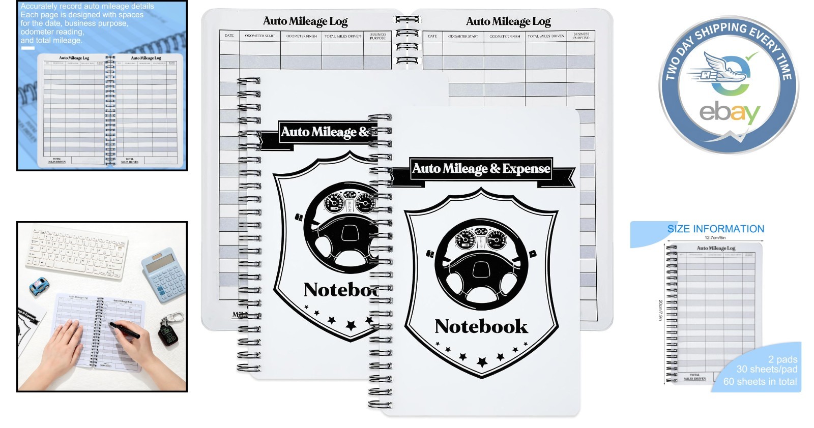 Durable Mileage & Expense Log Book Set – 2 Pieces, Classic Color, 5 x 7.87 Inch