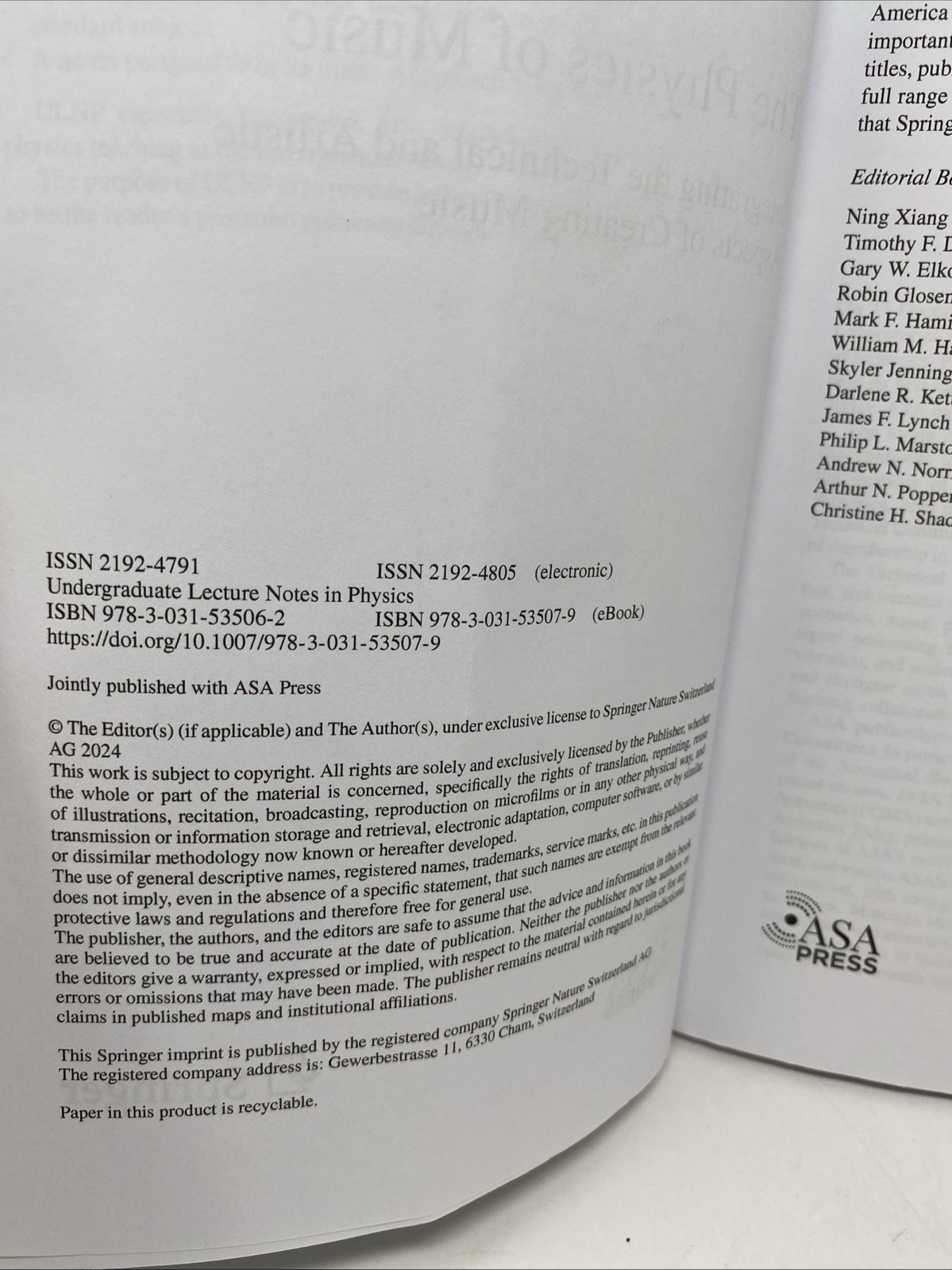 Physics of Music Integrating Technical Artistic Aspects Creating Music Springer