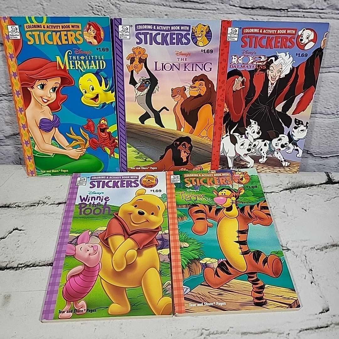 2001 Disney Coloring Activity Sticker Books Lot Dalmatian Press Pooh Lion King