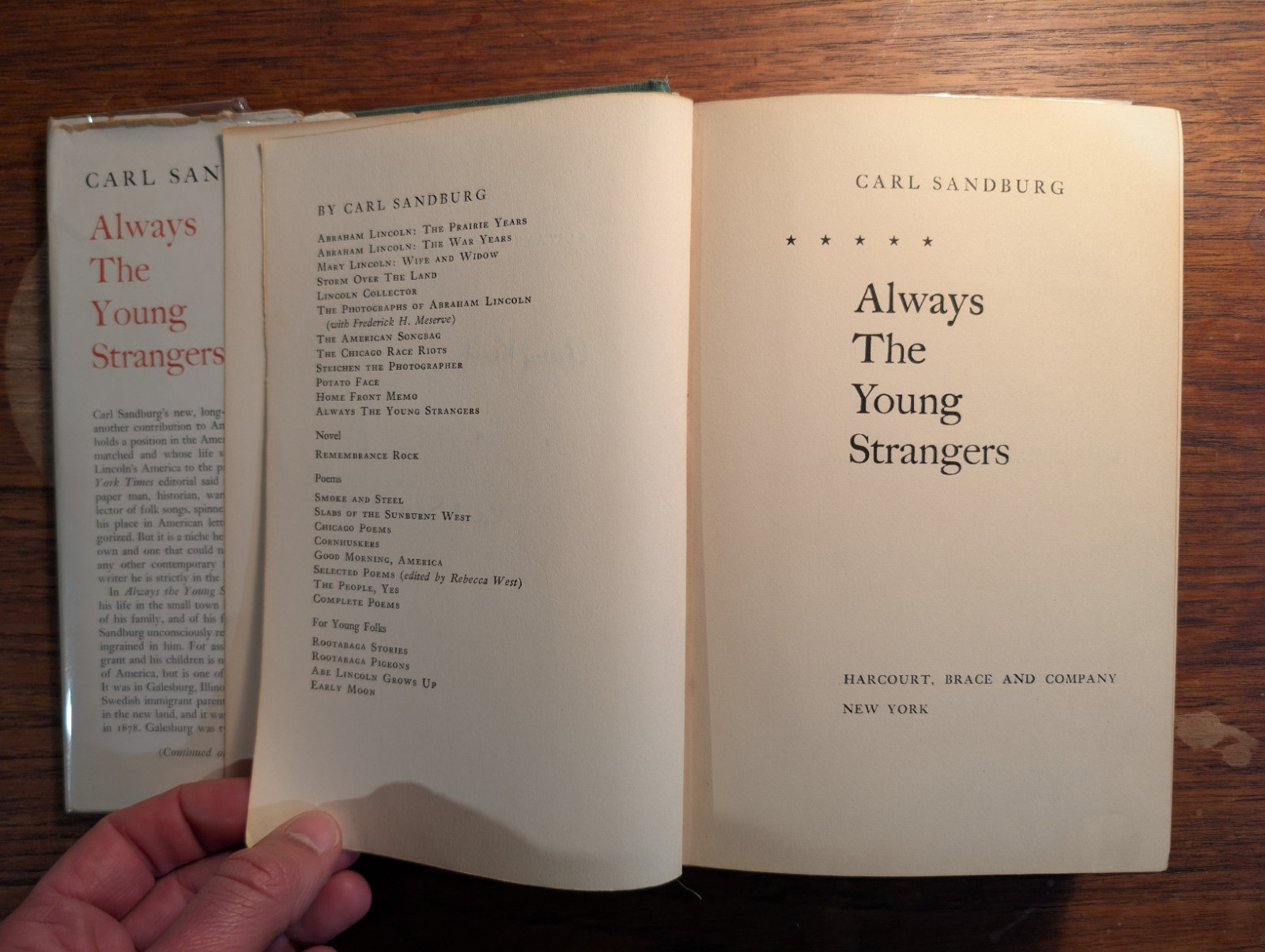 Always the Young Strangers Carl Sandburg 1953 HC/DJ Harcourt Brace SIGNED