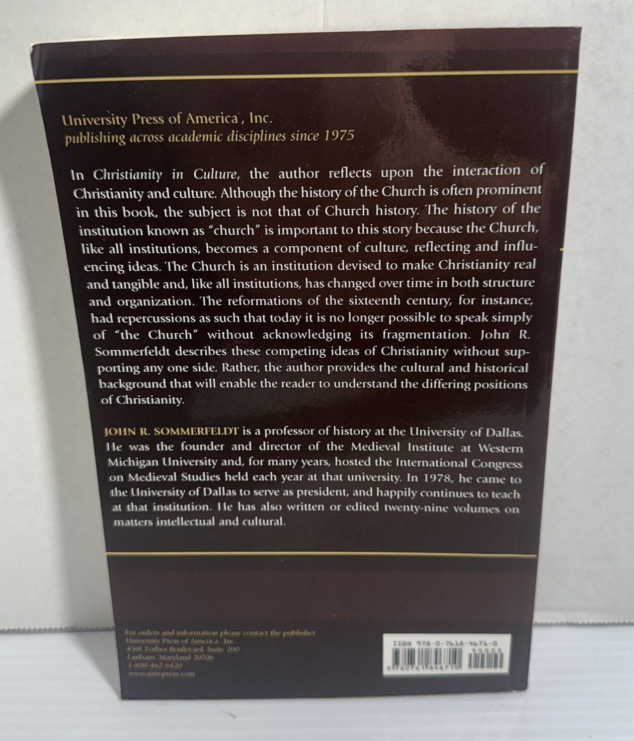 Christianity in Culture Historical Quest John Sommerfeldt 2009 PB SIGNED?