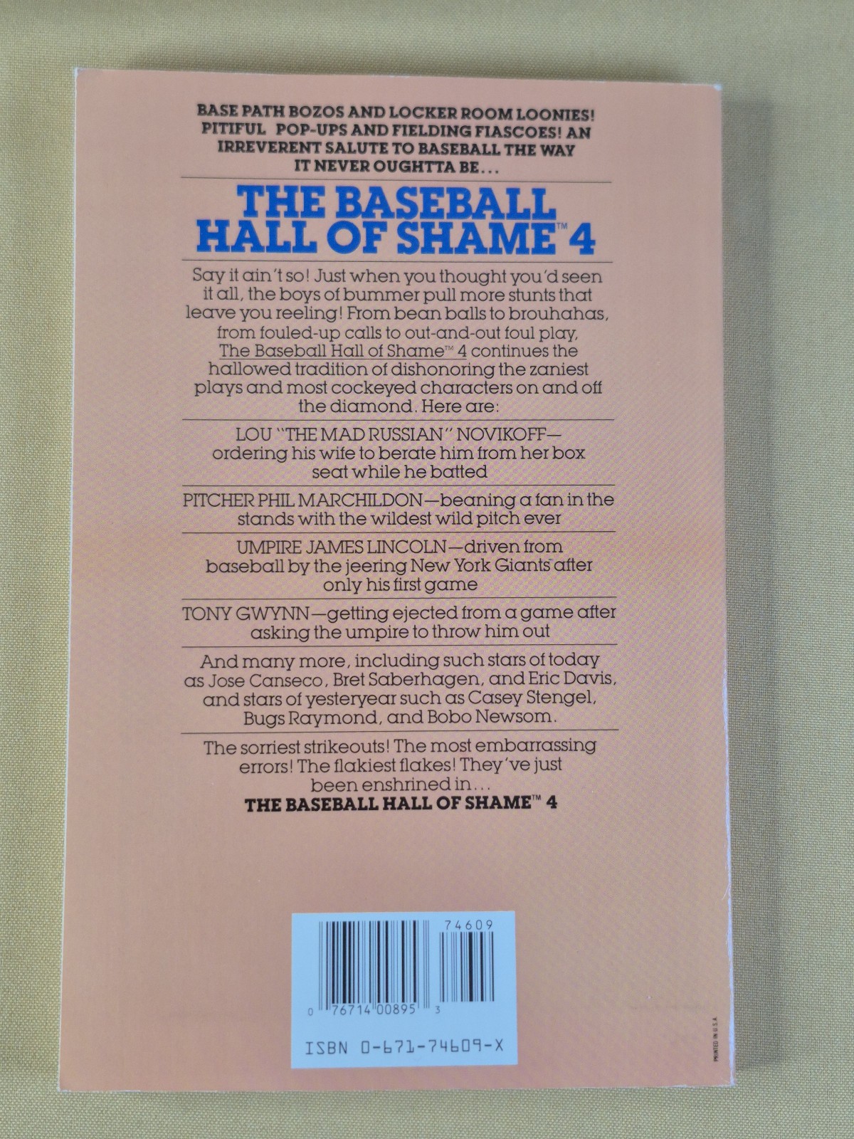 4 Books – NO CREASES – The Baseball Hall of Shame 1, 2, 3, 4 Pocket Books Trade