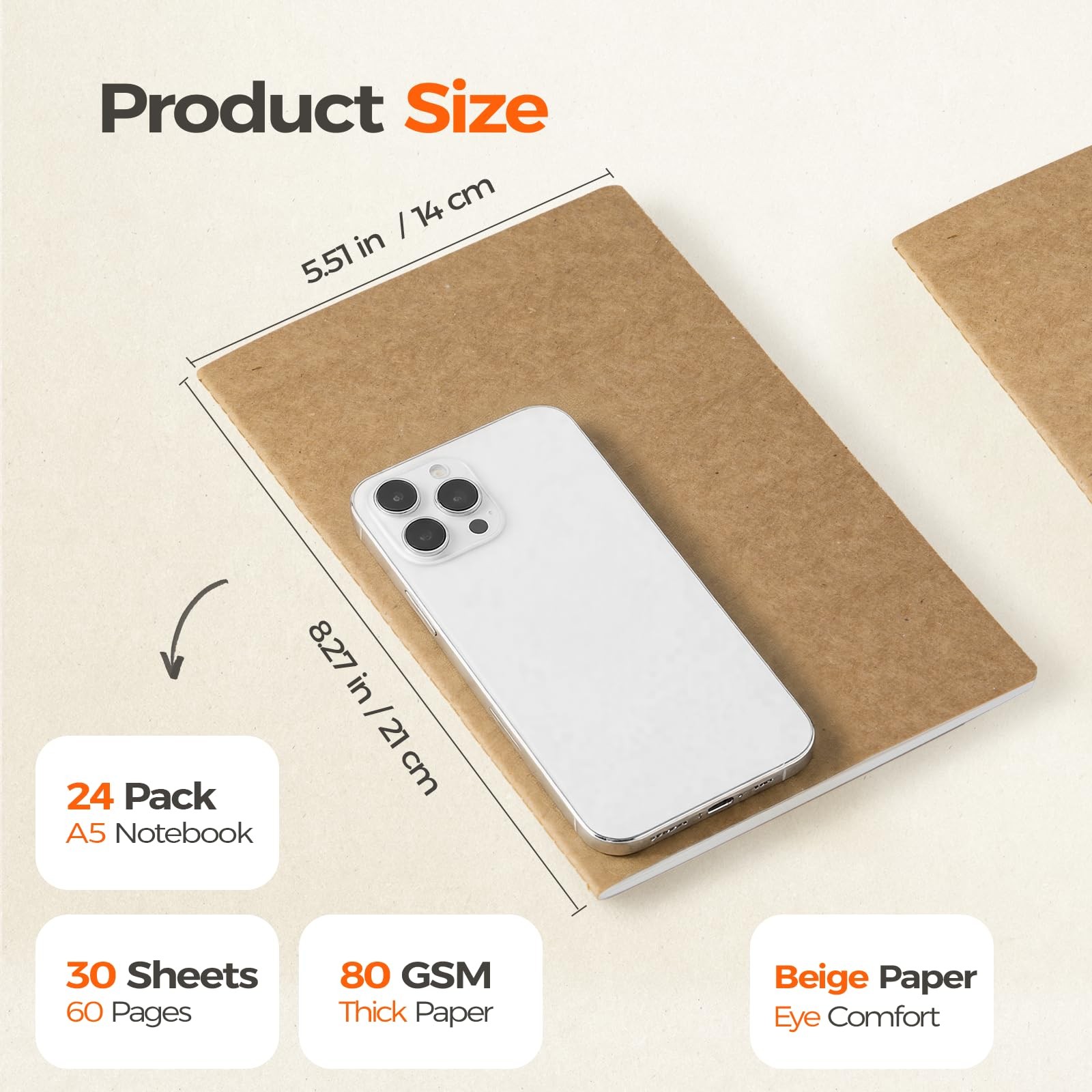 24 Pack Kraft Notebooks Bulk A5, 60 Pages Grid Graph Journals, 8.3×5.5 Inches…