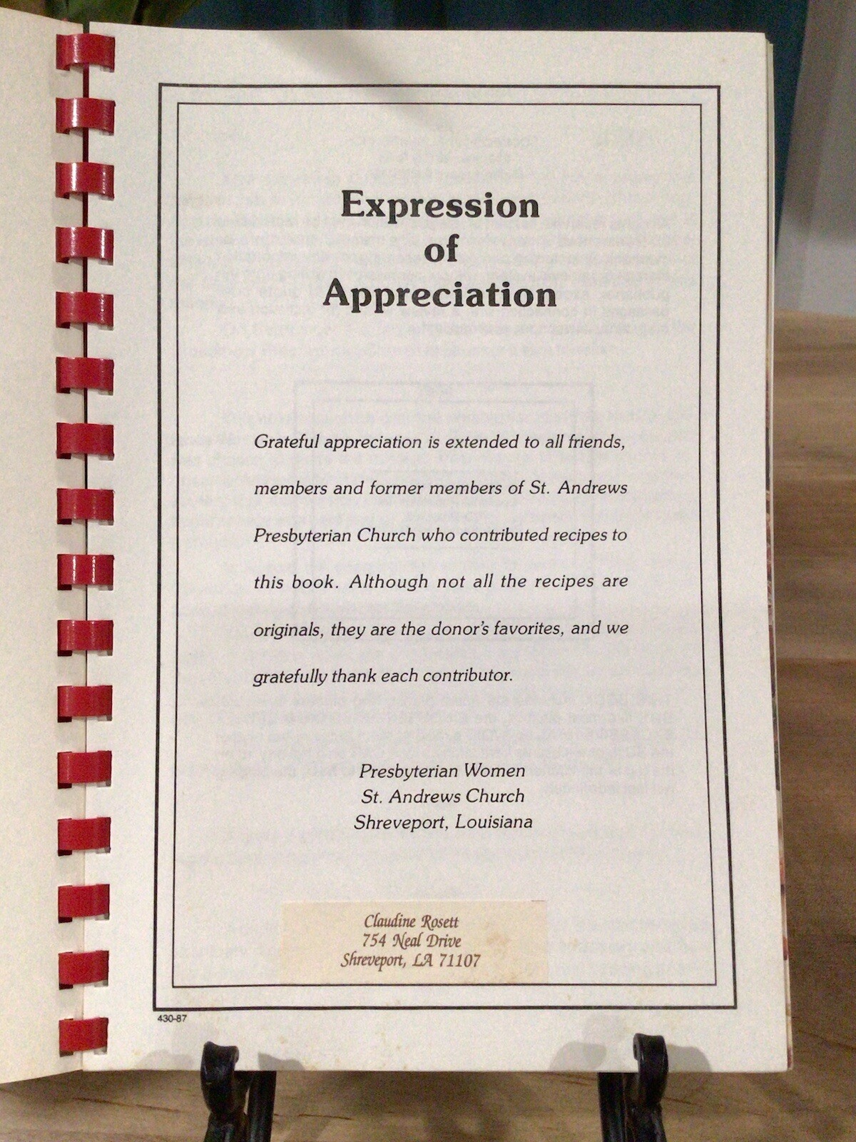 Our Favorite Recipes St Andrew’s Church Shreveport, Louisiana Cookbook 105 Pages