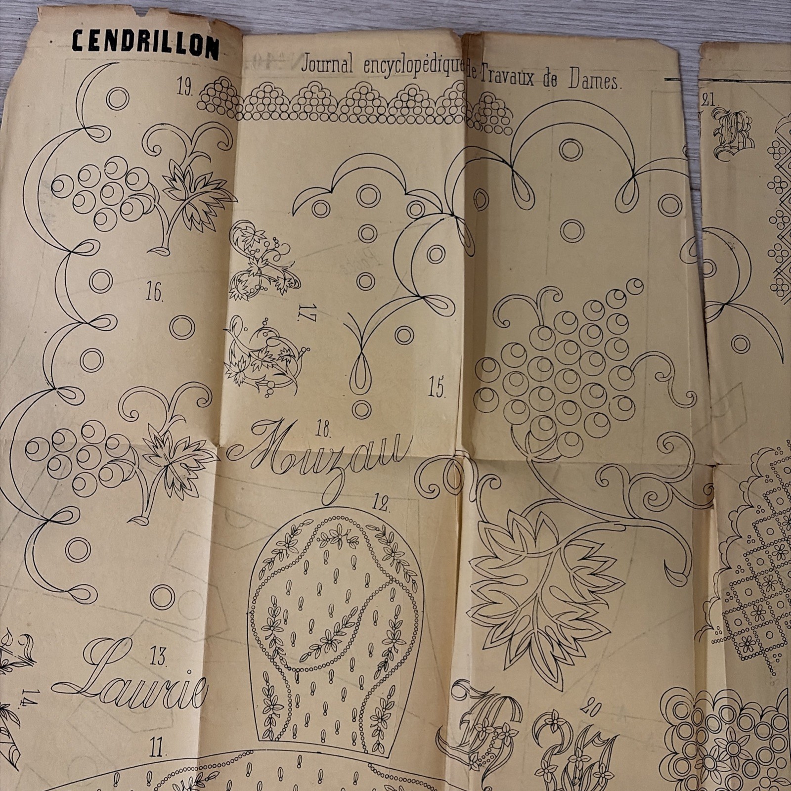 Rare Antique French Embroidery Pattern Sheet – Cendrillon Journal (October 1858)
