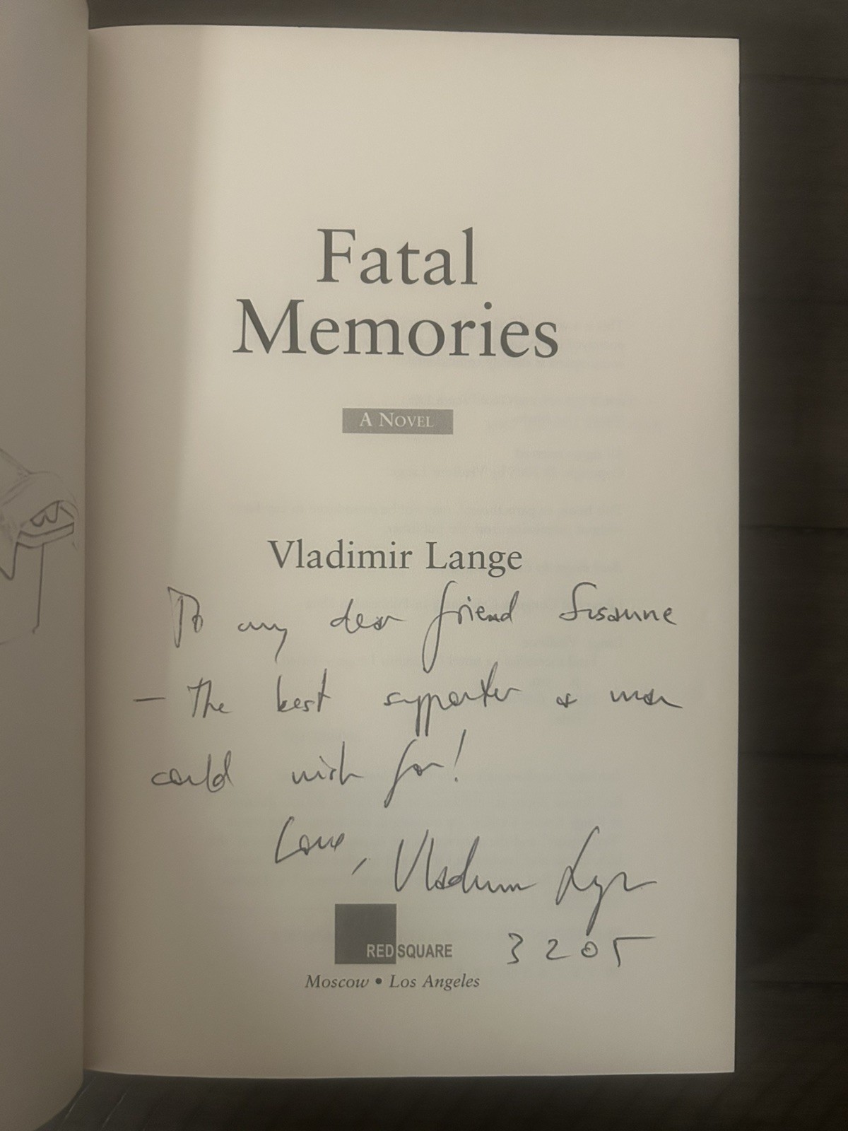 Fatal Memories by Vladimir Lange SIGNED & INSCRIBED 1st Edition/1st Printing