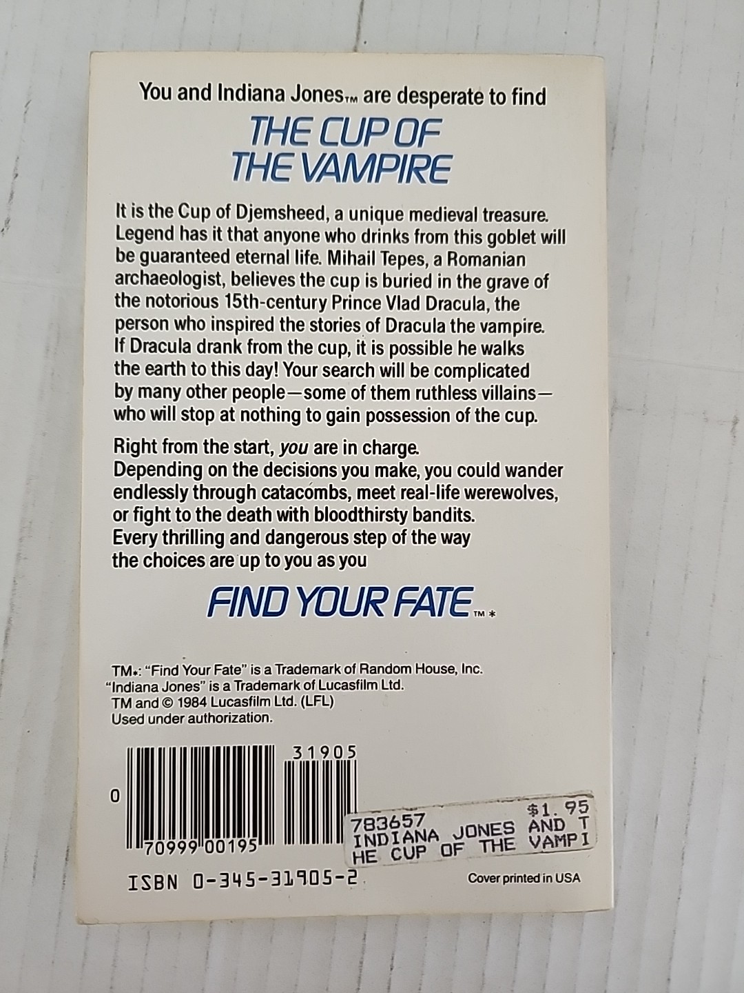 1-7 and 9 Indiana Jones Find Your Fate Adventure books