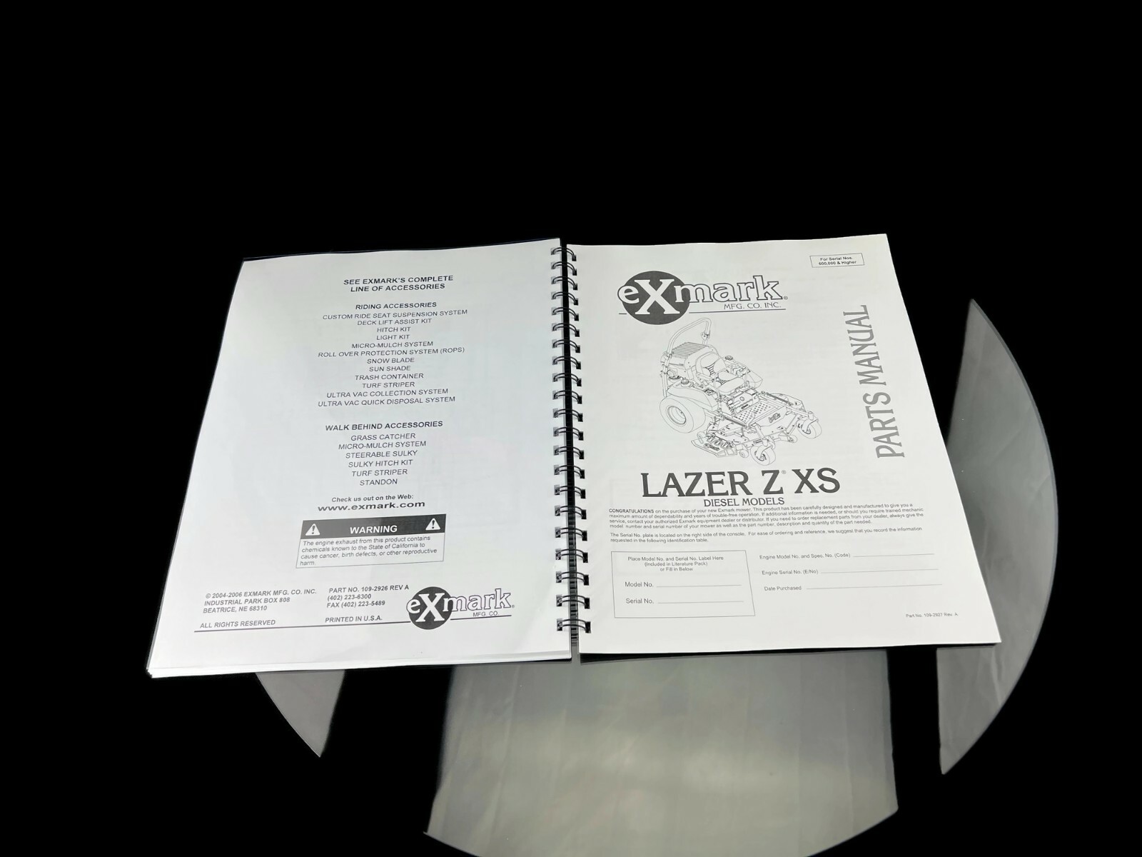 eXmark Lazer Z XS Diesel Manual & Part List Diagrams LXS25KD605 For SN 600,000+