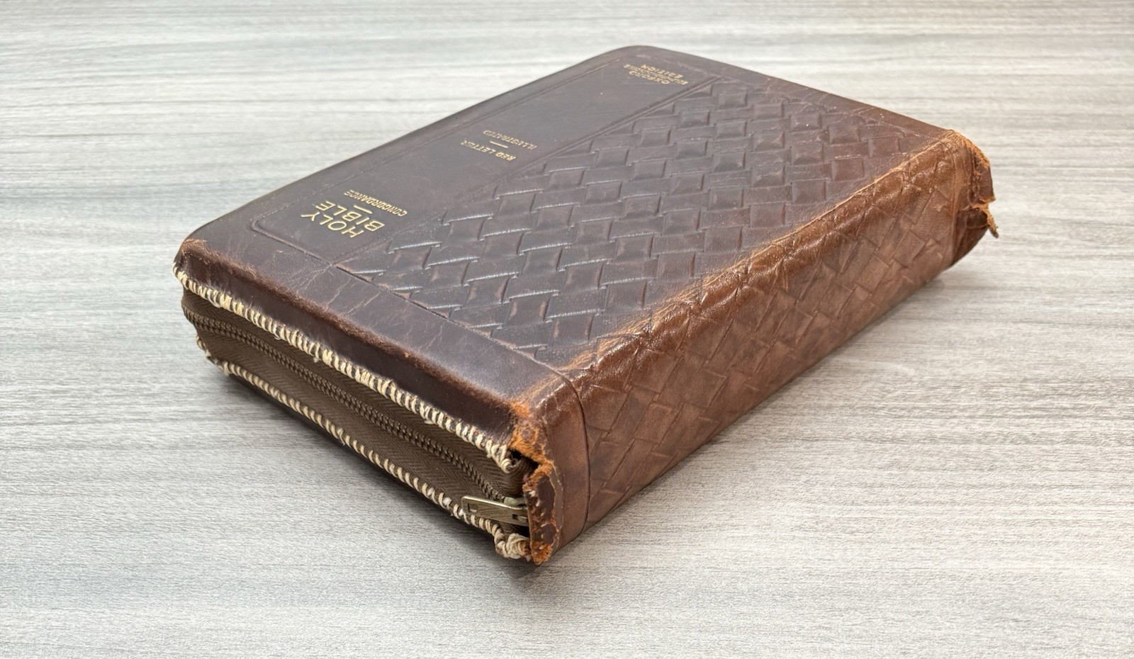 Oxford KJV Bible Brown Basketweave LEATHER Zipper; 1948; Red Letter; Illustrated