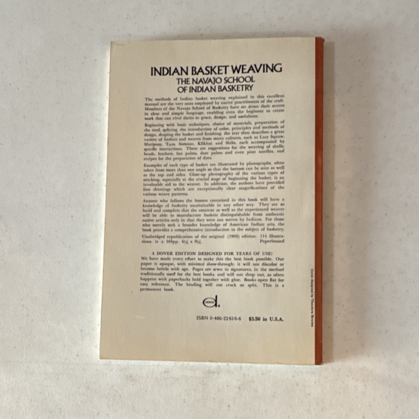 The Navajo School of Indian Basketry Indian Basket Weaving PB Illus Dover