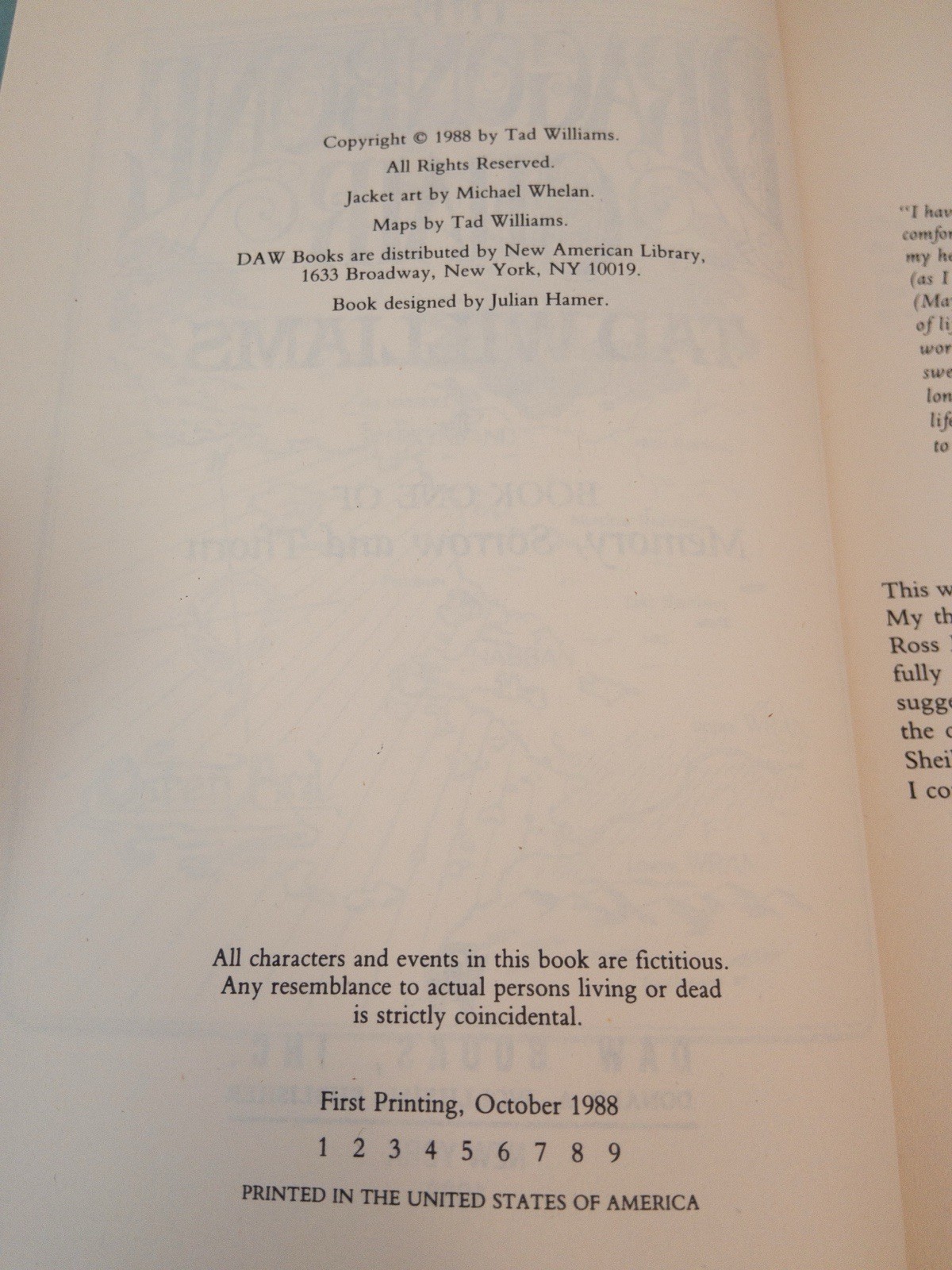 The Dragonbone Chair – Tad Williams – First Edition/1st Print 1988 HCDJ Free US!