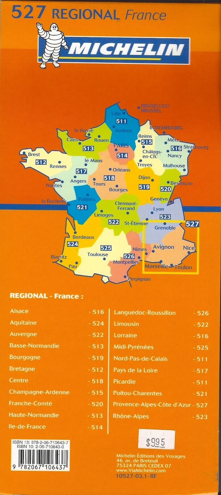Michelin Map of Provence-Alps-French Riviera, France, Michelin Map #527