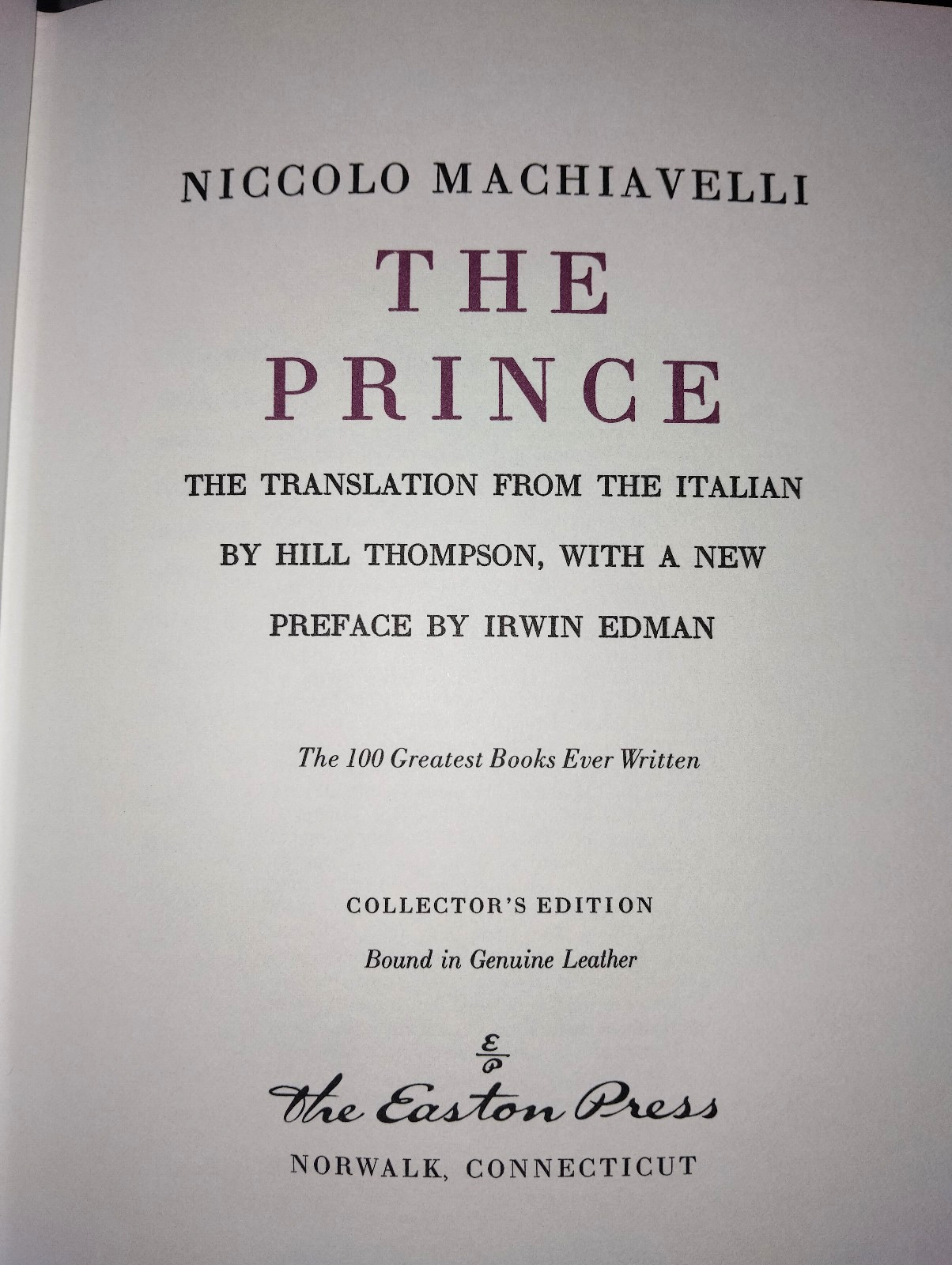 EASTON PRESS THE PRINCE by NICCOLO MACHIAVELLI HC 1980