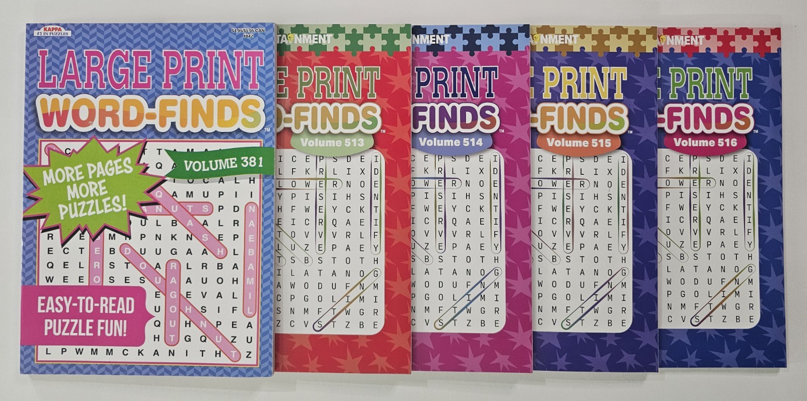 5 New Large Print Word-Finds Puzzle Books Kappa Games Vol #381-516~ Search,Hunt