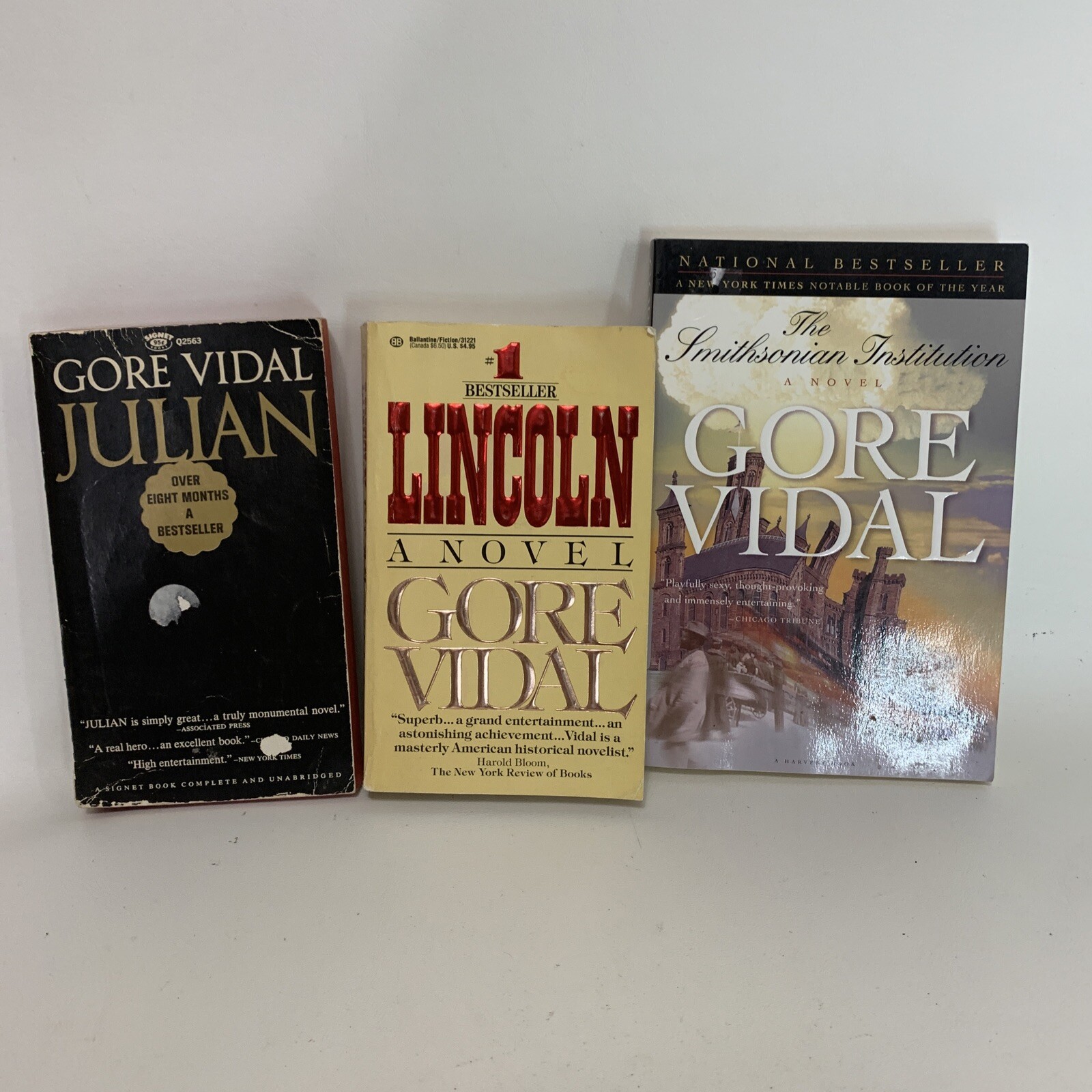 Lot of 3 Gore Vidal Books: Julian, Lincoln, The Smithsonian Institution