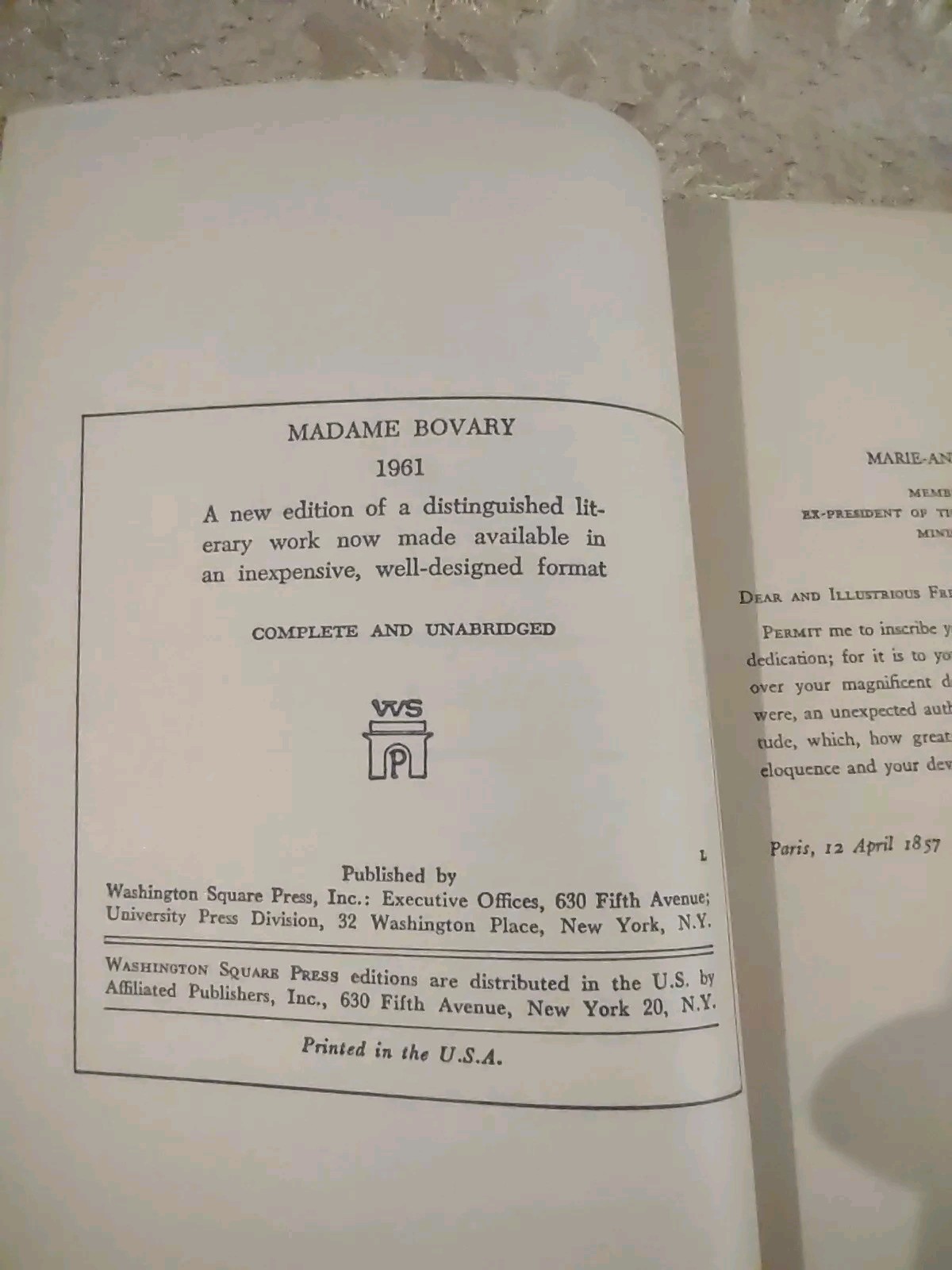 Madame Bovary by Gustave Flaubert ~ 1961 Washington Square Press Paperback Book