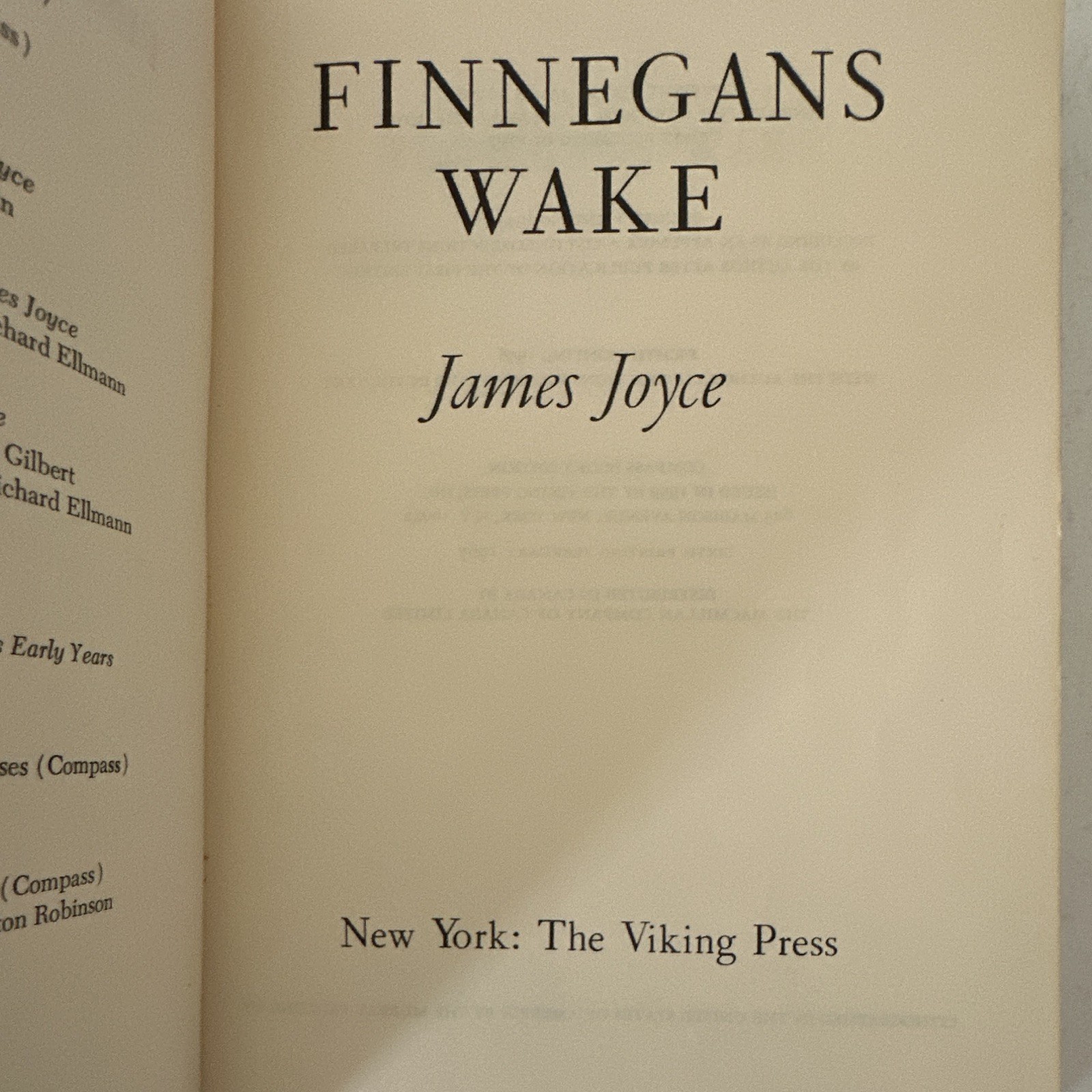 James Joyce Finnegans Wake Compass Books Edition Viking Press 1959 PB Inscribed